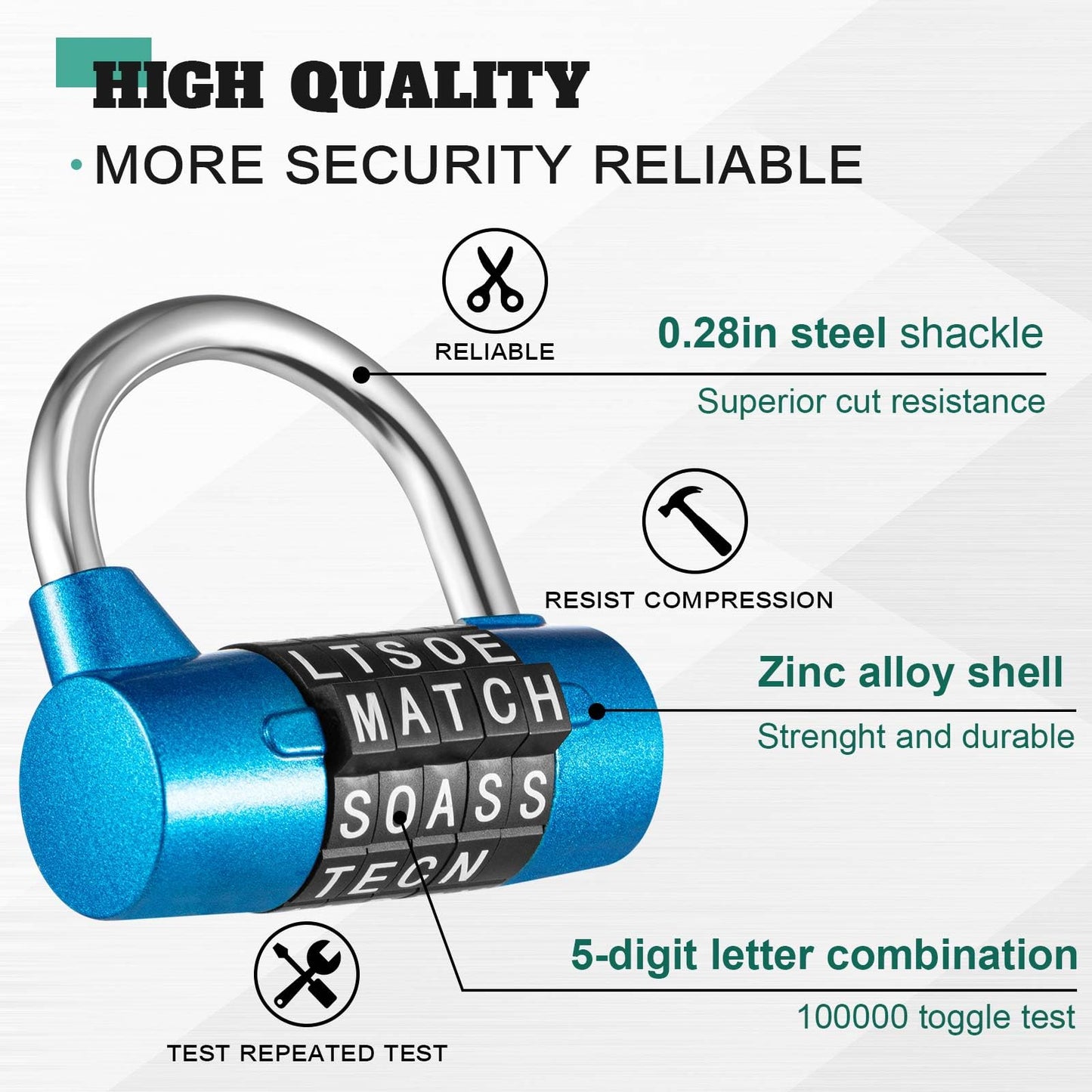 Shimeyao 2 Pcs 5 Letter Combination Lock Metal 5 Digit Lock Heavy Duty Word Gym Locker Keyless Resettable Safety Padlock for School Gym Locker Toolbox Hasp Cabinet(Blue, Red)