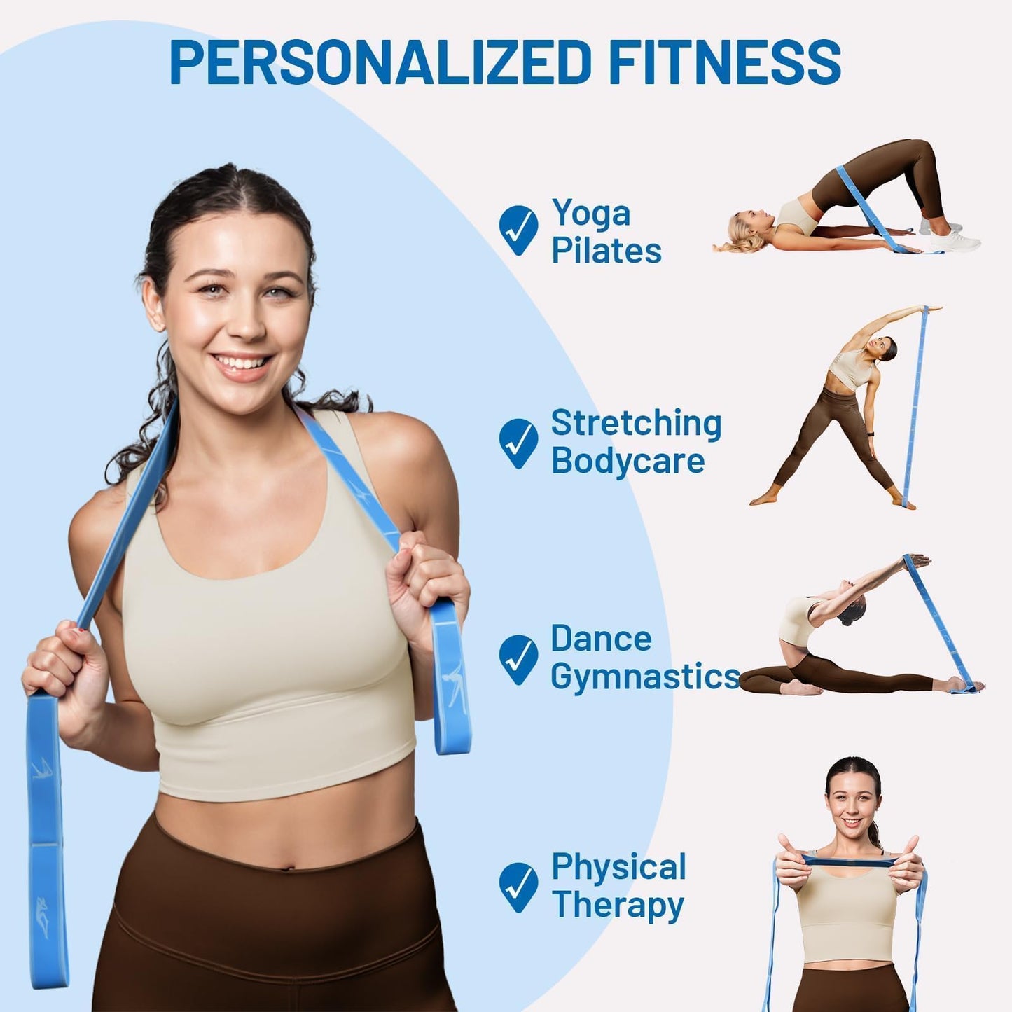 Slim Panda Stretch Strap, Multi-Loop for Physical Therapy,Elastic Yoga Stretching Strap for Dance,Yoga, Pilates & Gymnastics Exercise, Ballet Stretching Band for Flexibility, Leg Stretching