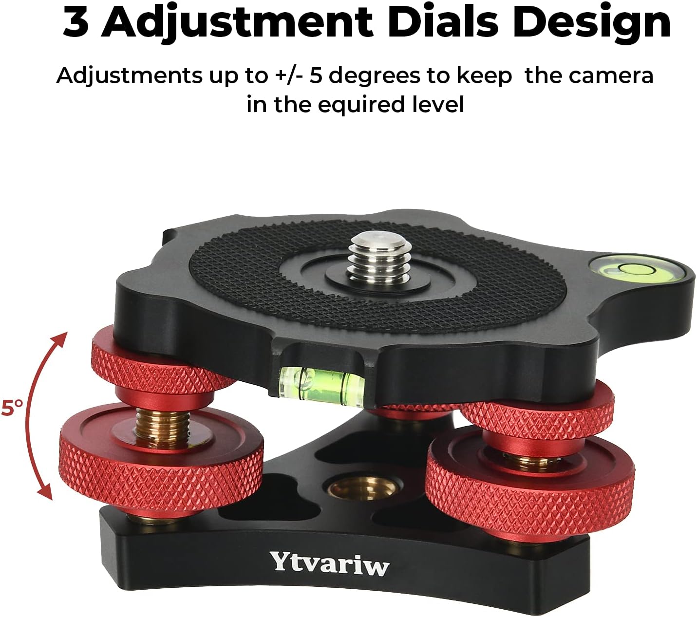 Ytvariw 3/8 inch 3 +/-5 Camera Photography Tripod Leveler Tri-Wheel Leveling Base,Aluminum Alloy Bubble Level