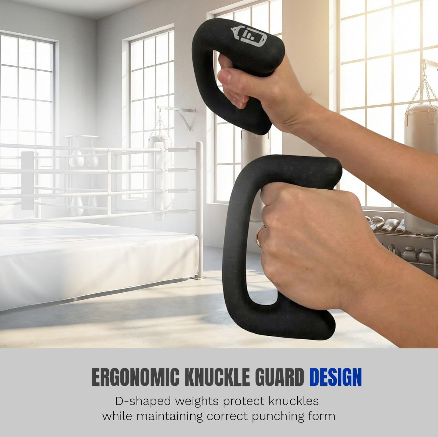 Shadowboxing Dumbbells Set (4 Weights) – 1lb & 2.2lb D-Shaped Knuckle Weights for Speed & Punching Power | Ergonomic Neoprene Hand Weights for Boxing, MMA, Running & Heavy Bag Training | App Compatible with PunchLab