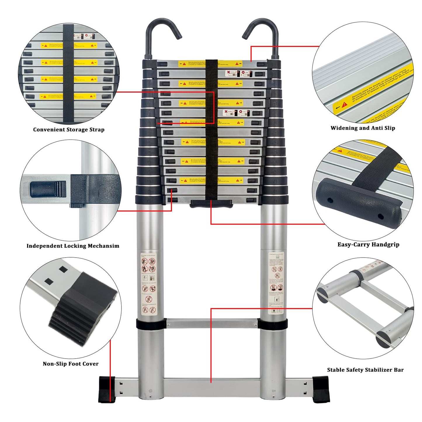 IKAYVOTO Ladder 20.3 FT | Aluminum Lightweight Extension Ladder with Stable Hooks | Heavy Duty 330lbs Max Capacity Multi-Purpose Telescopic Collapsible Ladder for Home, RV or Outdoor Work
