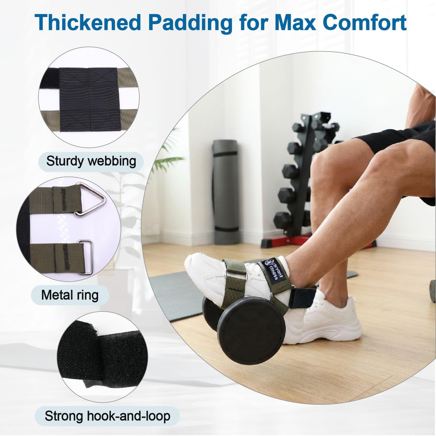 Portable Tibialis Trainer for Dumbbell - Adjustable Leg Extension & Hamstring Curl Foot Strap - Ankle Weights Attachment for Home Gym Shin Splints & Knee Ability Training (1 Pair)