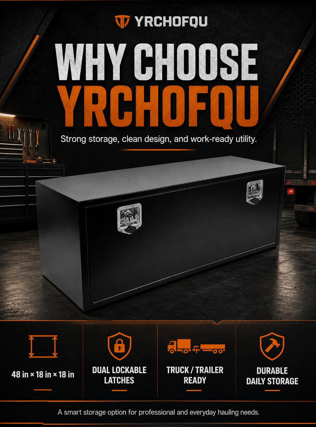 48" Underbody Truck Tool Box, Heavy Duty Steel Underbody Toolbox with T-Handle Lock & Weatherproof Seal, Lockable Truck Trailer Tool Box for Pickup, Semi Truck, RV, Flatbed, Tractor – 48 x 18 x 18