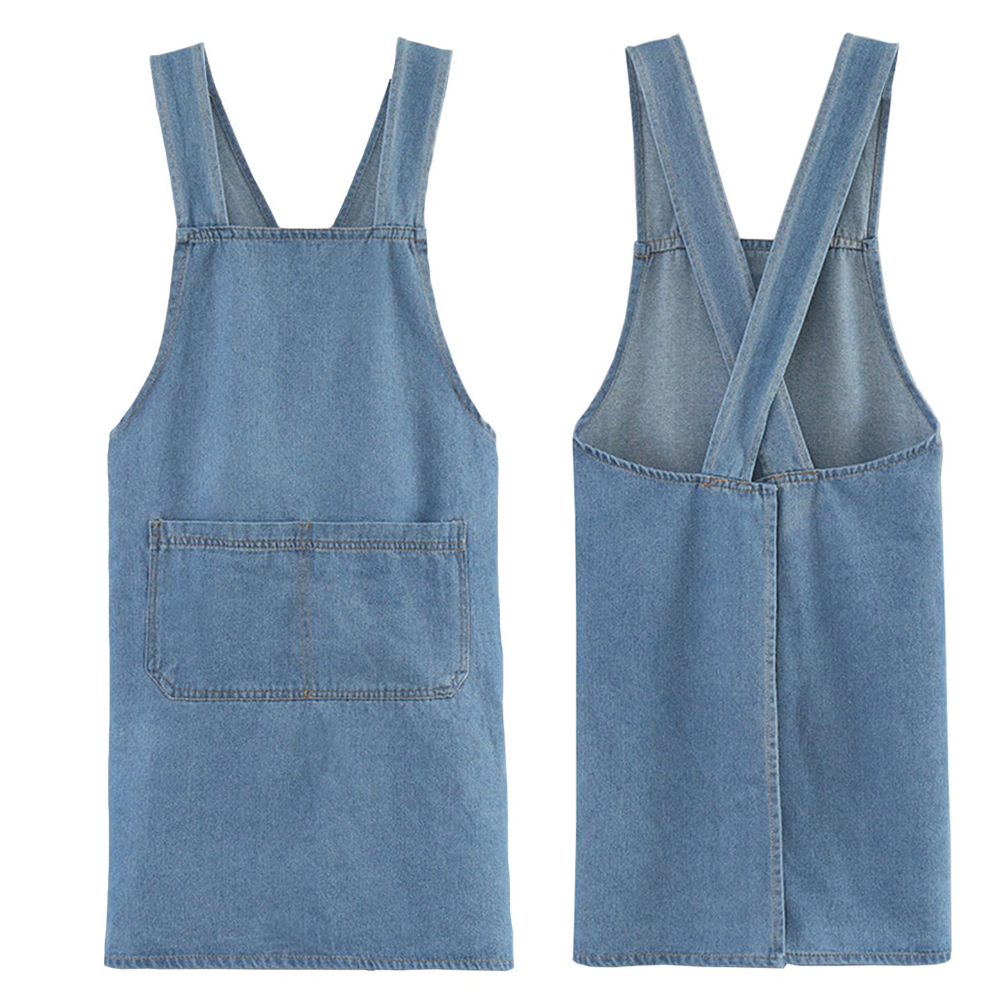 HIPINGSTORE Adult Jour Denim Apron with Front Pockets, Cross Back Aprons Lightweight, Durable & Stain-Resistant for Kitchen Cooking, Gardening, Gift for Women