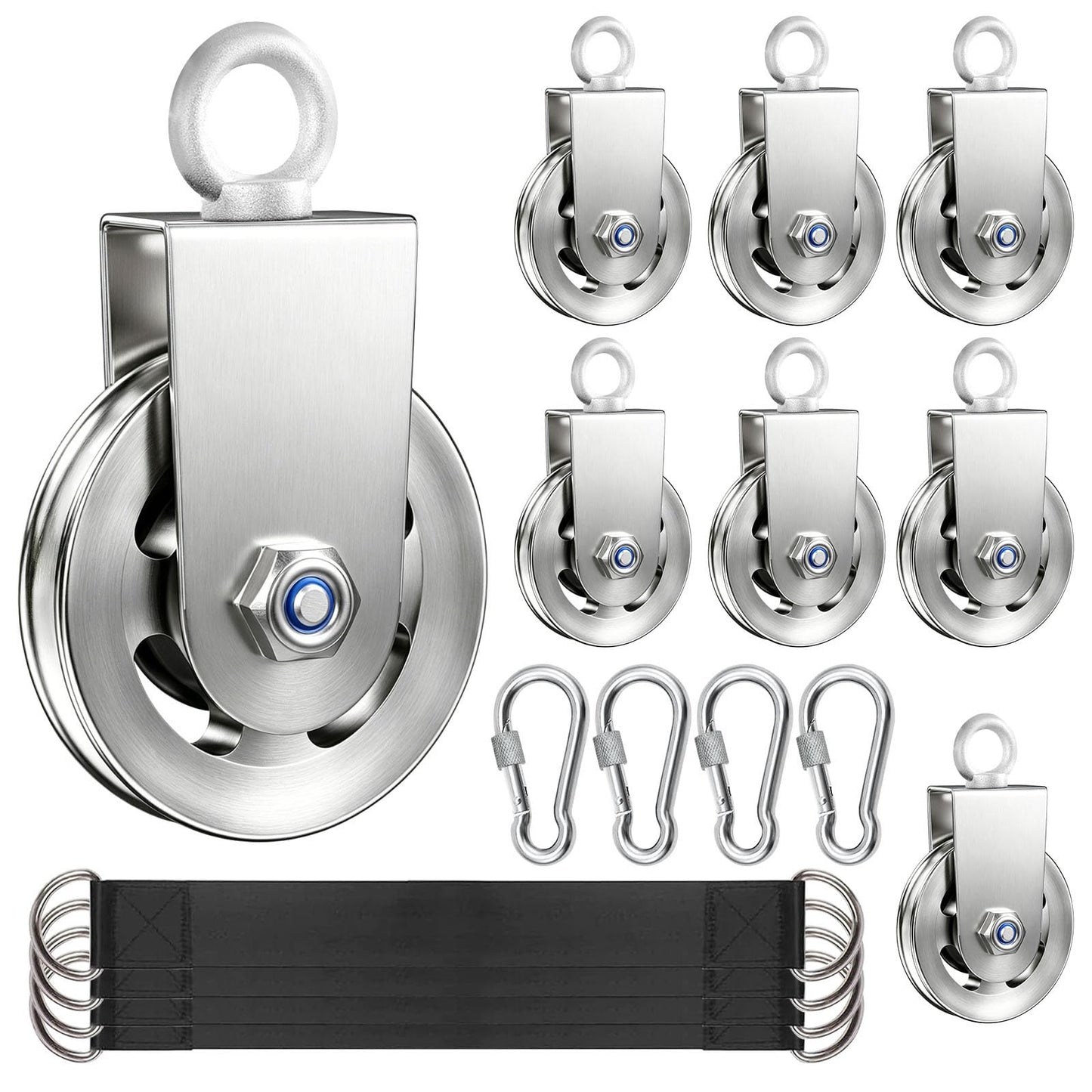 8 Pack Silent Aluminium Alloy Gym Cable Pulley Wheel for Home DIY Gym Pulley System, 304 stainless steel bracket, 3.54 in/90mm Gym Pulley for Max.660LBS Load, Suitable for Lat Pulldown&cable exercises