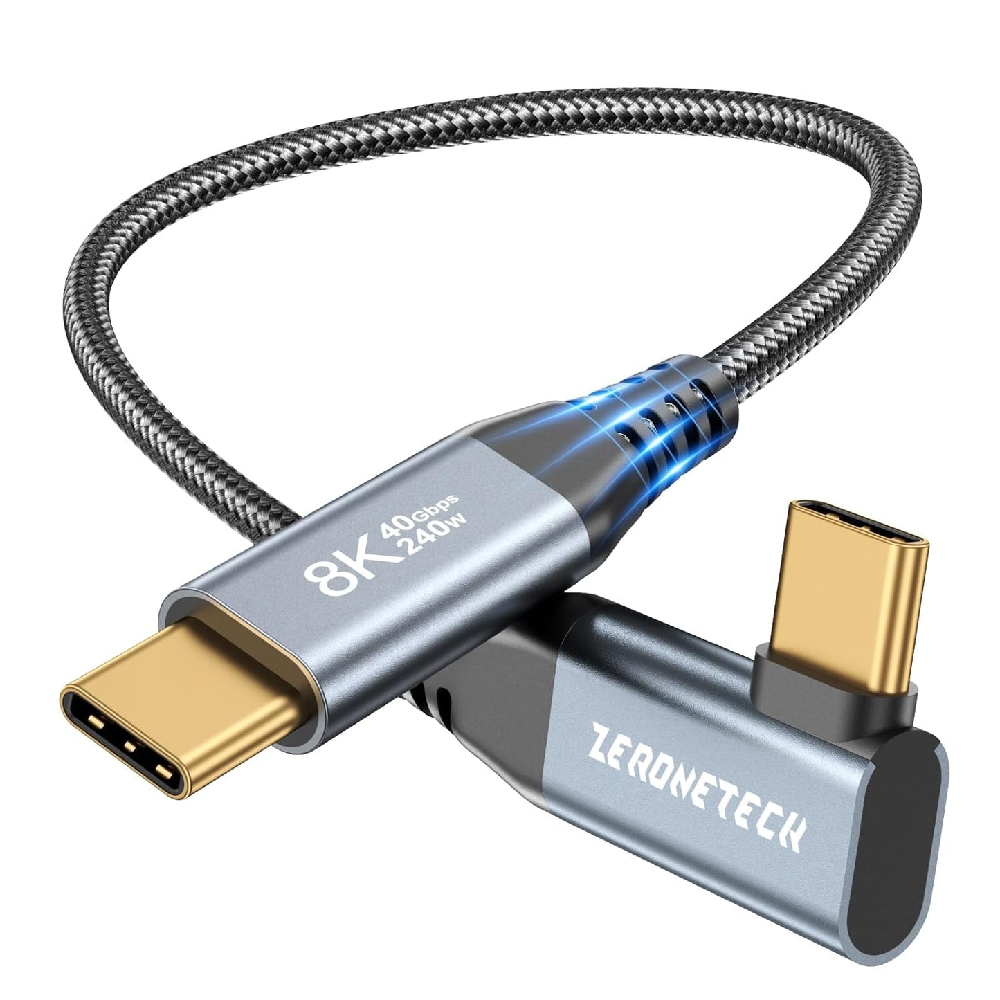 12 inch 4 1FT, 40Gbps 8K@60Hz 240W 90 ZeroneTeck USB C for Thunderbolt Cable High Speed Data Transfer Short, Right