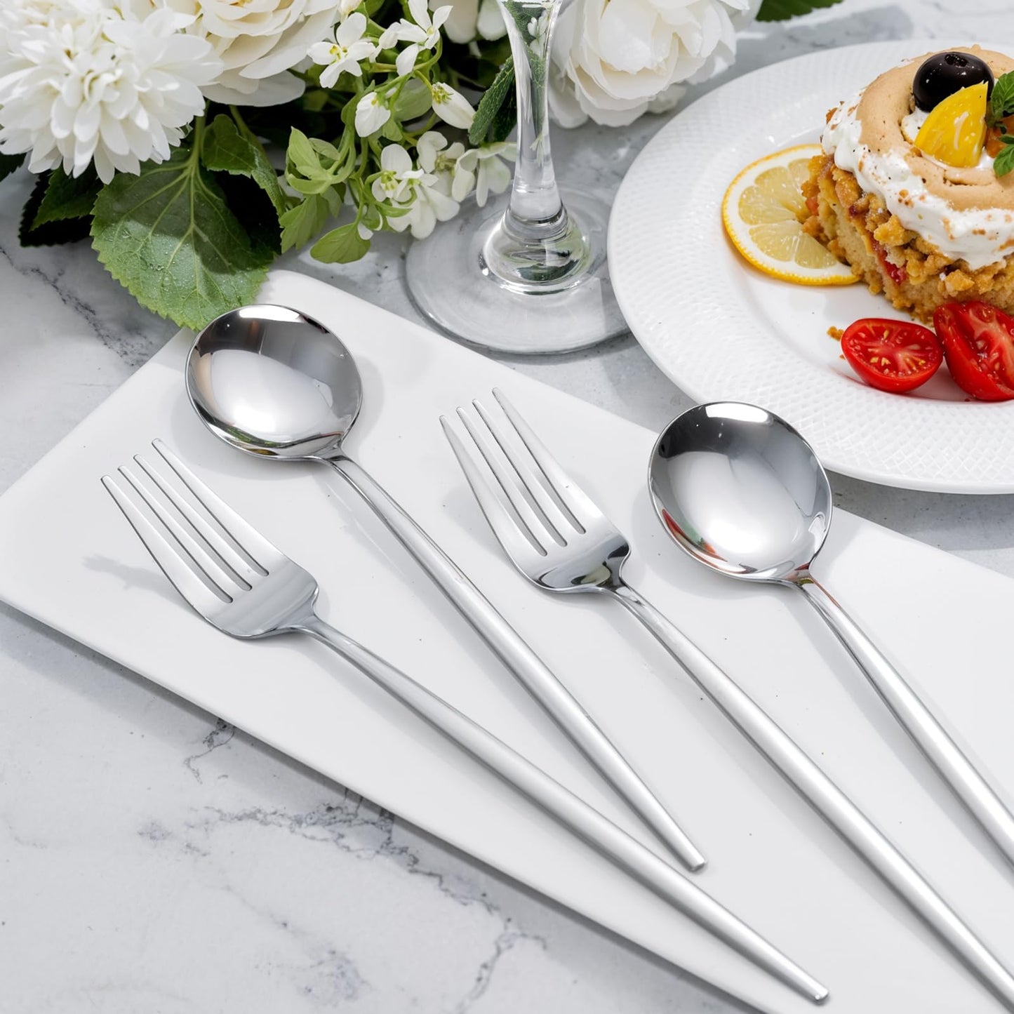 NOCCUR 20-Piece Stainless Steel Spoons and Forks Silverware Set for 10 - Forks and Spoons Utensils Set - Mirror Polished for Home&Party