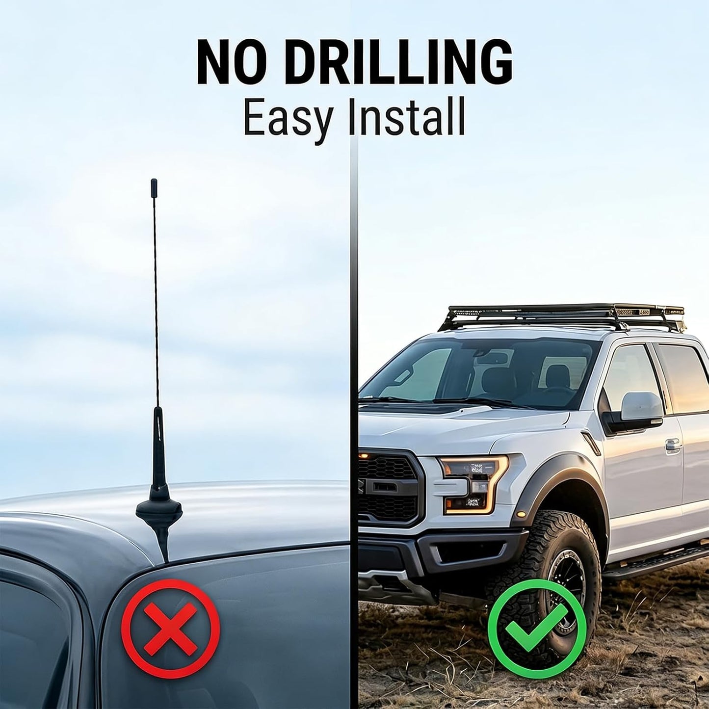 STUDIOFINIX 1.3M Marine Radio Antenna, Waterproof Dipole Hideaway FM Antenna No Drilling Easy Install for Car Boat ATV