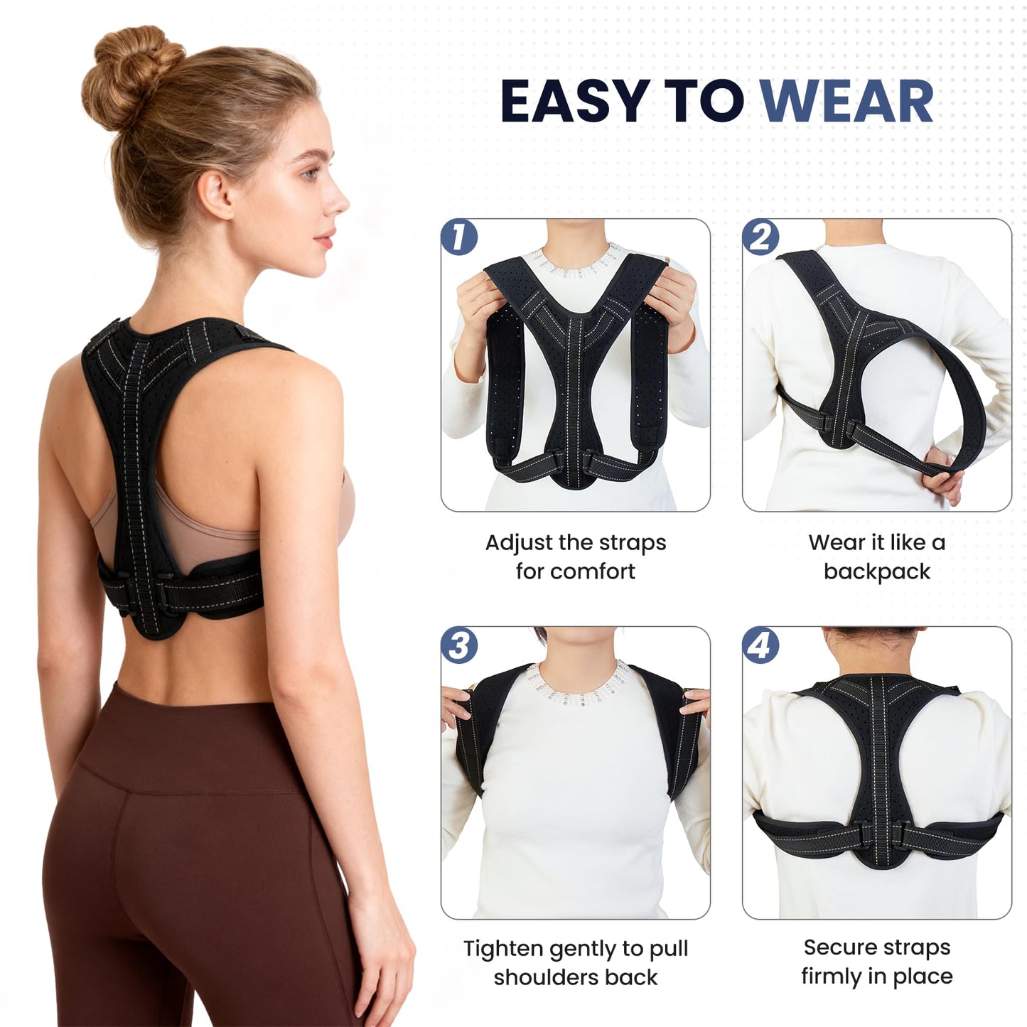 Posture Corrector for Men and Women, Adjustable Back Brace Upper Spine Straightener, Breathable Shoulder, Neck, Clavicle & Back Support, Relieve Slouching, Hunching, and Back Pain, XL