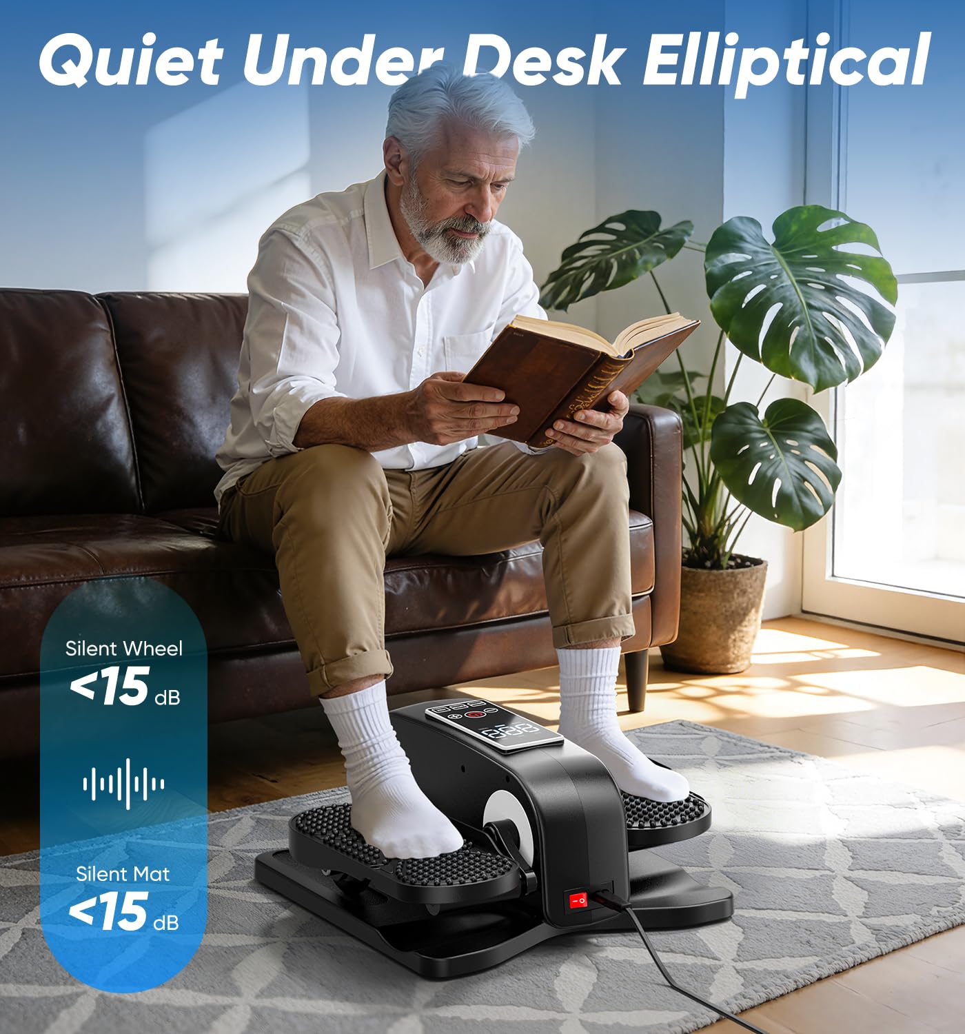 HOMGIM Under Desk Elliptical Machine - Quiet Motorized Leg Exerciser with Smart Remote, 12-Speed Manual Programs Auto/3 Auto Programs LCD Display & Bidirectional Motion for Home/Office (Blackish Gray)