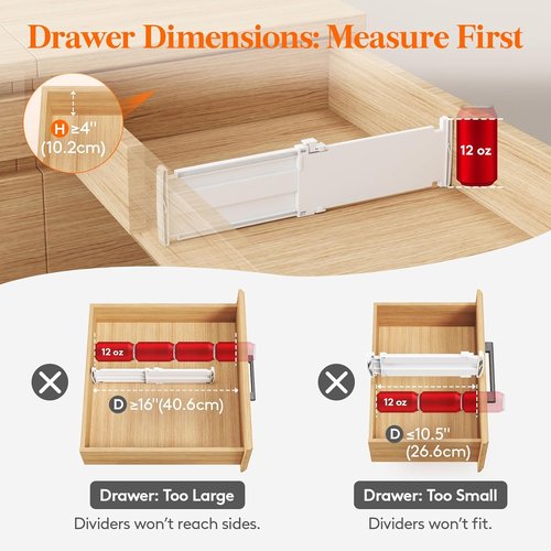 Lifewit Drawer Dividers - Expandable 12 Pack for Clothes | Adjustable Organizers 27-42cm/10.5-16.5" White