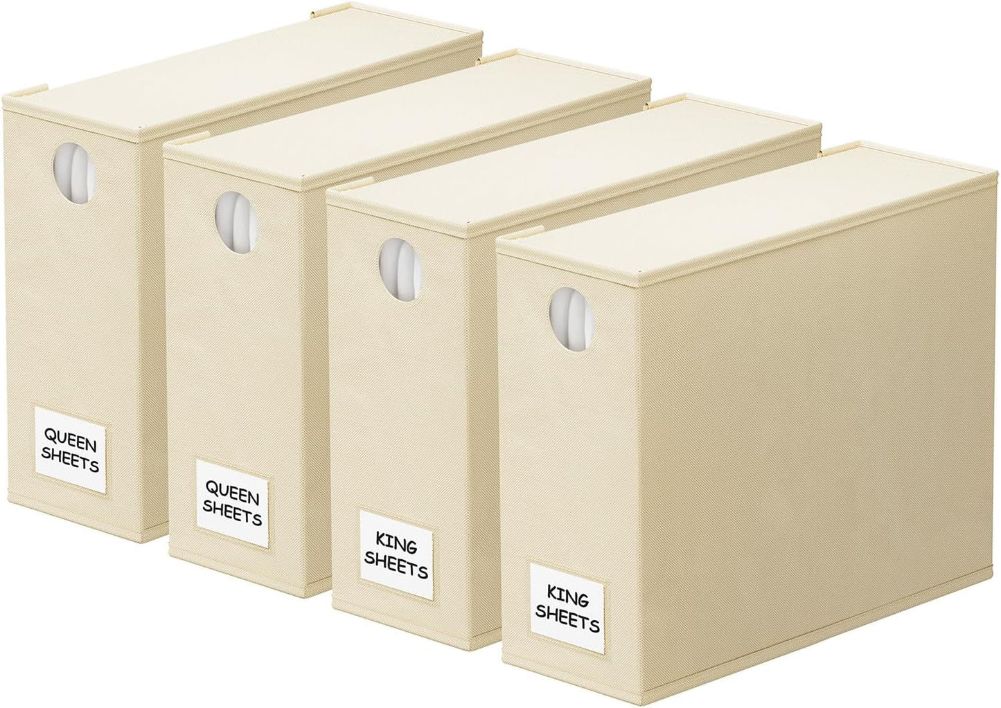 SpaceAid Bed Sheet Organizers - Foldable Linen Closet Storage with Window | XL for Queen & King Size, Beige