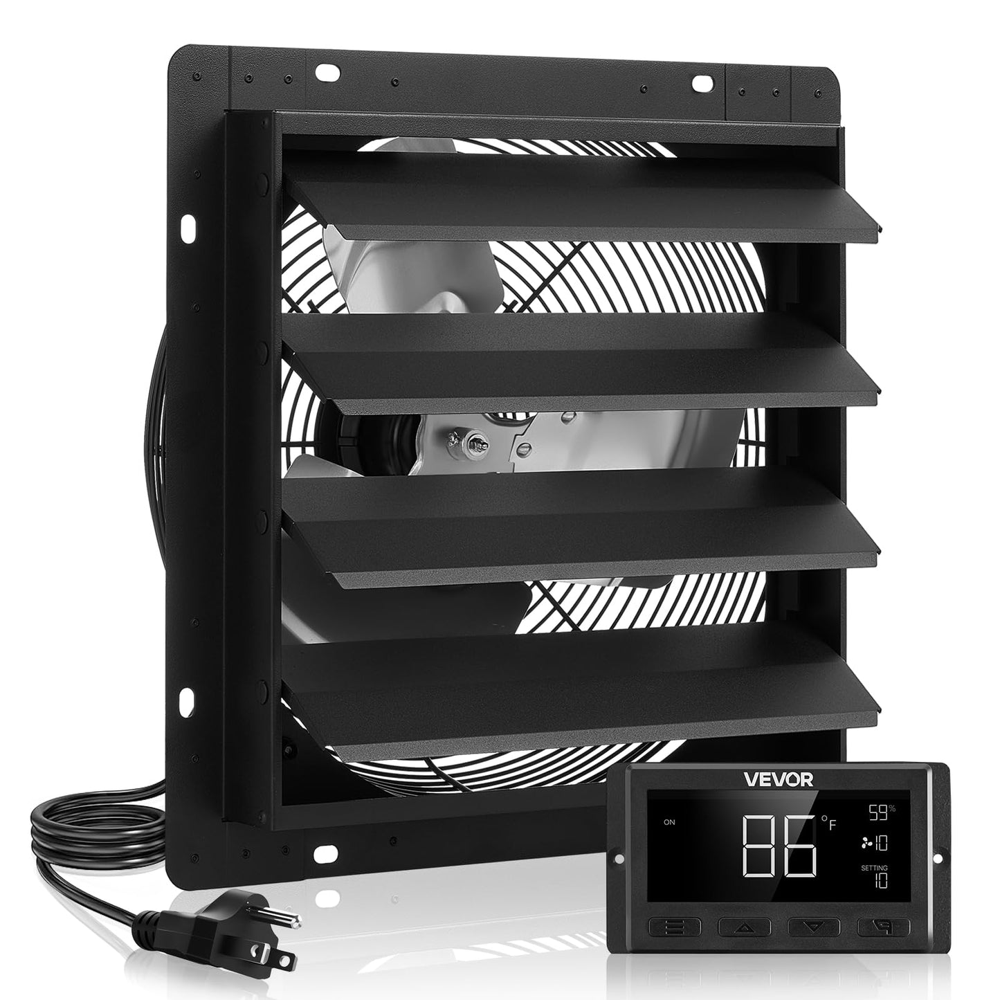 VEVOR 14 inch Exhaust Fan, Wall Mounted Attic Fan with Variable Speed, Temperature & Humidity Controller, 2000 CFM, Automatic Shutter