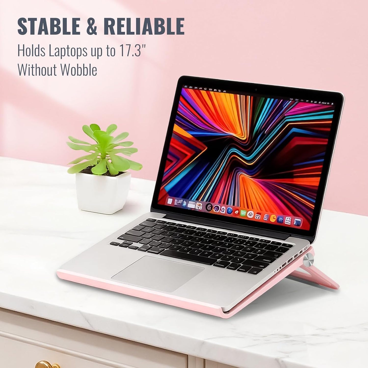 KYQEE Cute Pink Laptop Stand for Desk - Adjustable Foldable Laptop Riser, Fun White Elephant for Women Coworkers