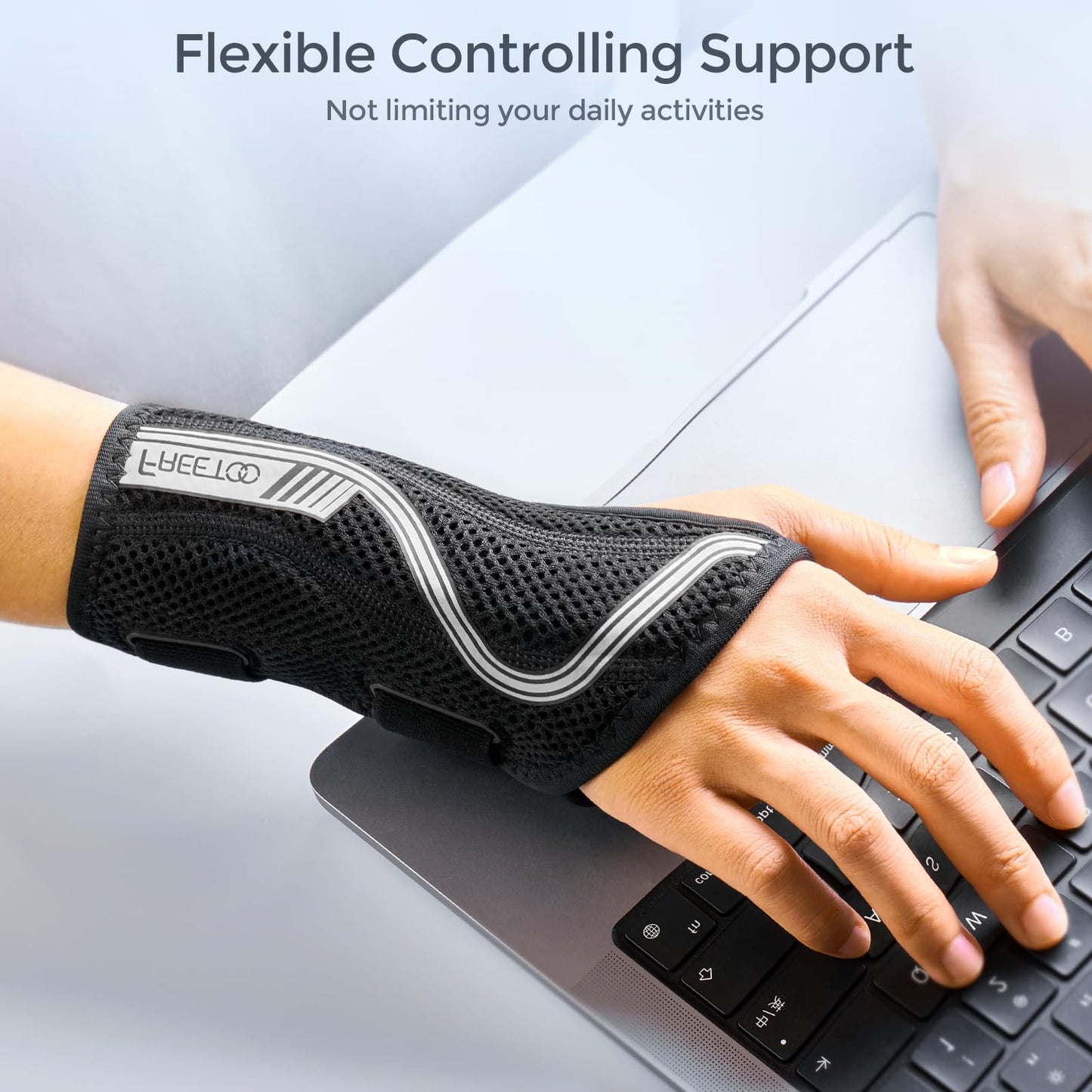 FREETOO Wrist Brace for Carpal Tunnel,[New Upgrade-Anatomically shaped] Adjustable Wrist Support Splint for Men and Women,Hand Brace for Pain Relief, Tendinitis,Arthritis,Right Hand,Medium,Black-Grey