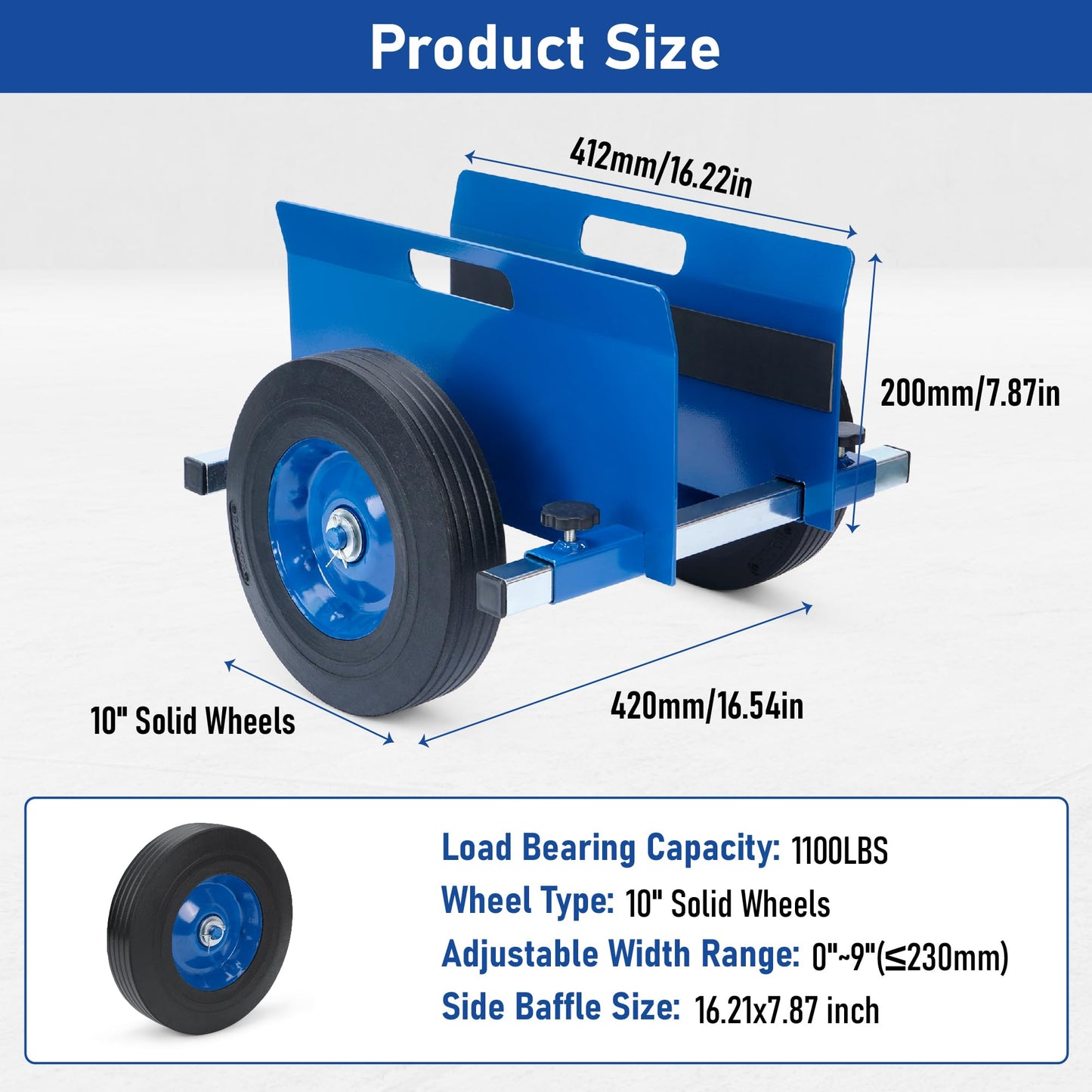 lukar Panel Dolly Heavy Duty 1100LBS Capacity, Adjustable Panel Dolly Cart with 10" Solid Rubber Wheels, Drywall Mover Cart for Wood Panels, Doors and Drywall Sheet