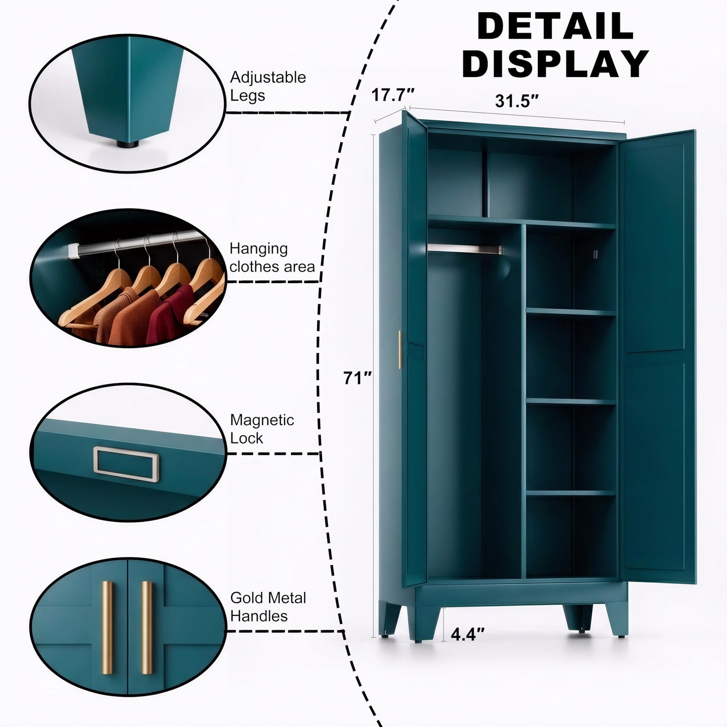 QPRVPTOW 71" H Metal Garage Storage Cabinets,Broom Closet Storage Cabinet,Utility Cabinet,Blue Storage Cabinets
