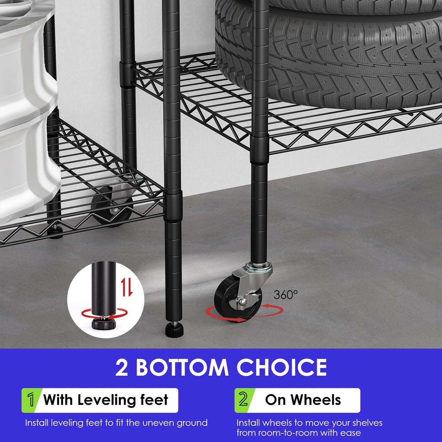 FDW | 6-Tier Wire Storage Shelves with Wheels | 45"x18"x82" | Black | Adjustable Racks | Heavy-Duty Metal Shelf, Holds Upto 2100 lbs | Tool-Free Assembly, Rust-Resistant | for Home & Garage Shelving