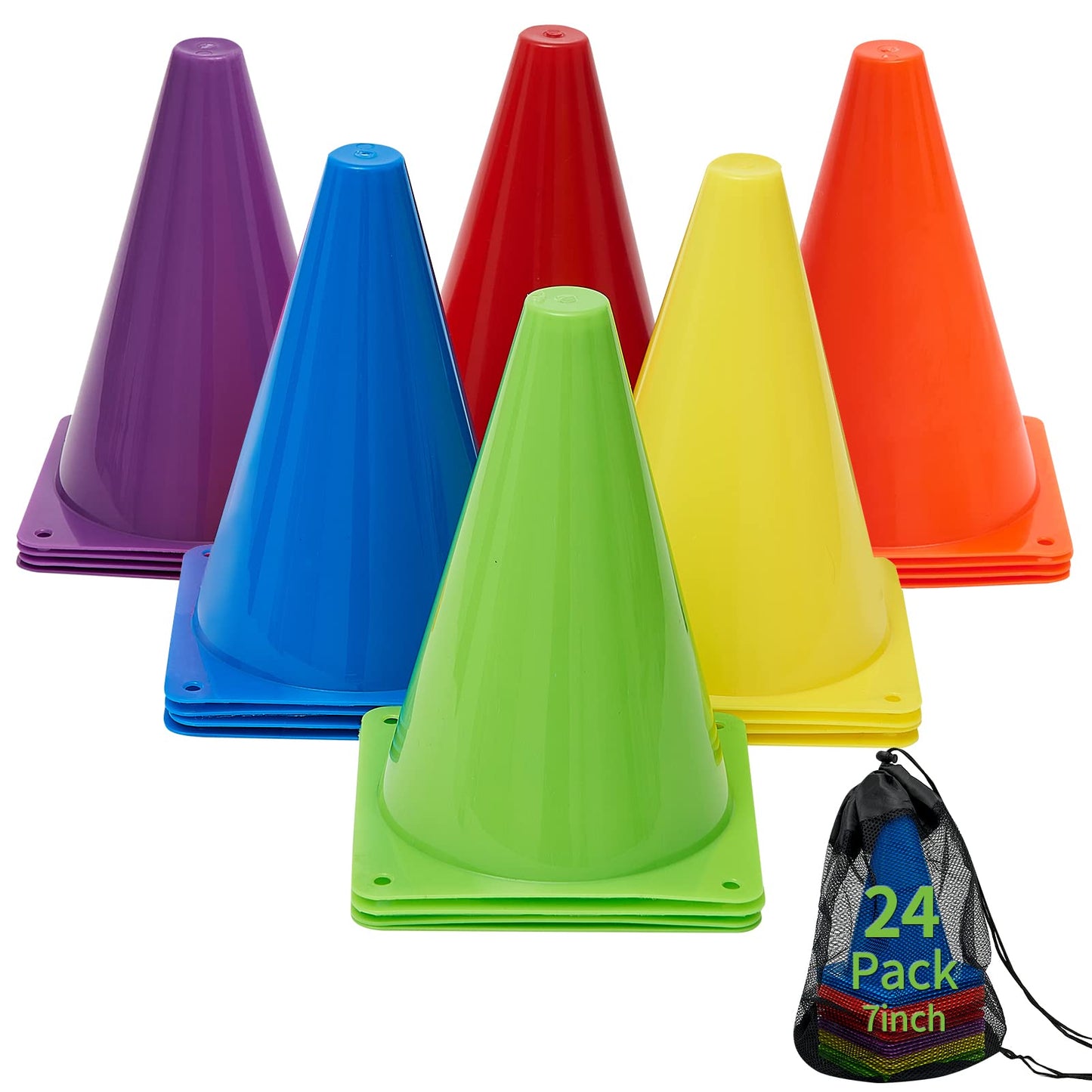 MIVERYEA Cones Sports Small Training Cones Set for Soccer Practice 24 Pack 7 Inch Agility Field Marker for Football Basketball Drills Plastic Baseball Cone