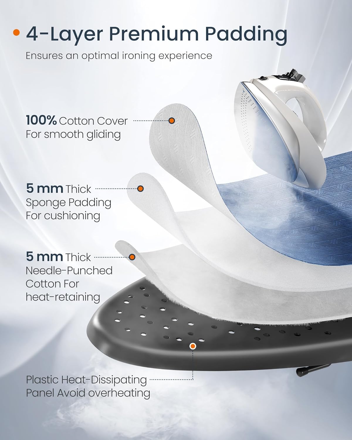 SONGMICS Ironing Board - Foldable & Height Adjustable Up to 35 Inches | Midnight Blue with 4-Layer Cover & Pad