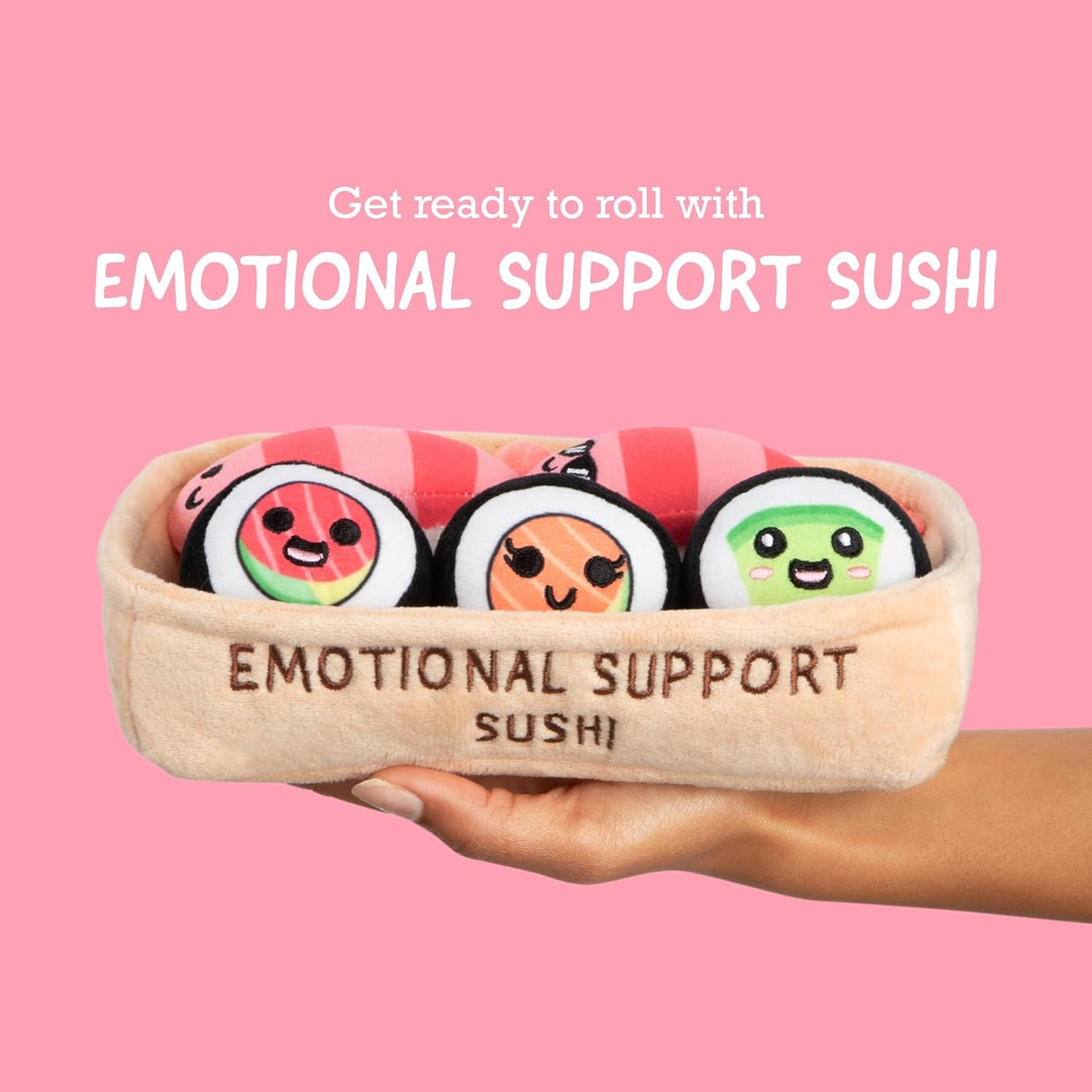 Relatable Emotional Support Sushi | Cuddly Stuffed Animals Set with 5 Plush Toys & Basket - Perfect Gift for Mom