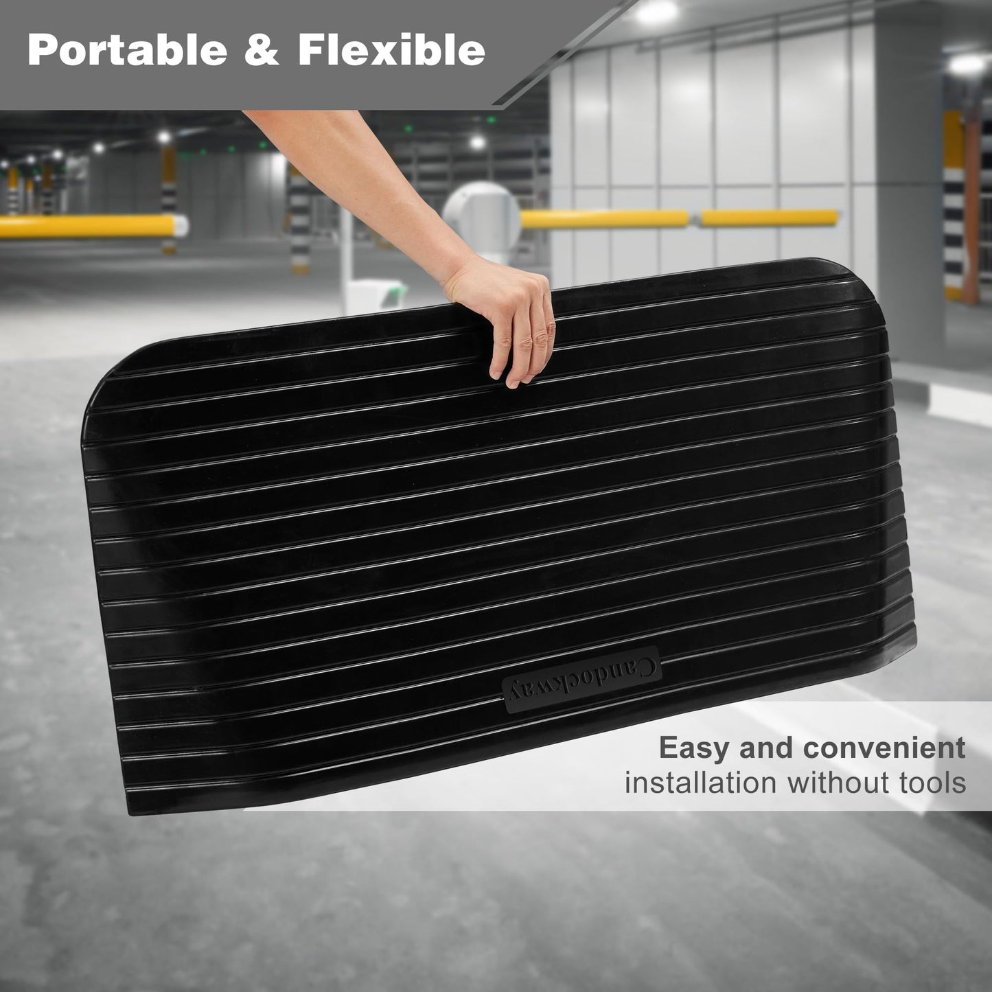 Candockway 3.5" Rise Threshold Ramps Doorway, Wheelchair Ramp with Non-silp Surface, 4400 LBS Capacity, Solid and Portable, for Steps, Driveway and Curb Black