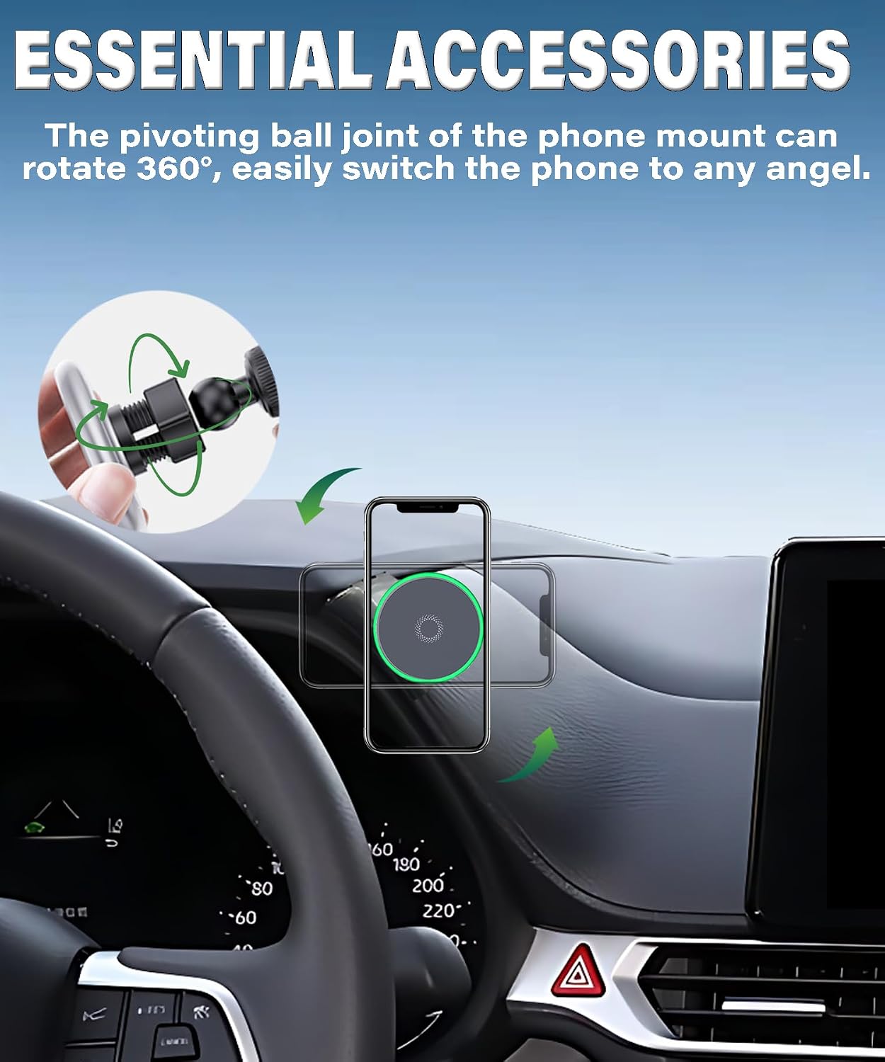 AbeeyGeomarn 2021-2025 15W 360 Car Phone Holder for Toyota Sienna Accessories Fast Wireless Charger Adjustable Air Vent