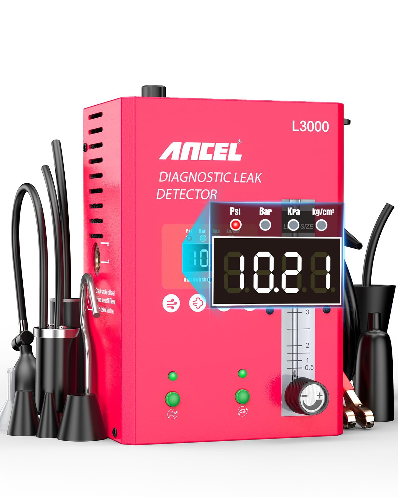 ANCEL L3000 Digital Automotive Smoke Leak Detector with LED Pressure Gauge – EVAP System & Full-Vehicle Leak Tester for Gasoline and Diesel Engines, Professional Smoke Machine Tool