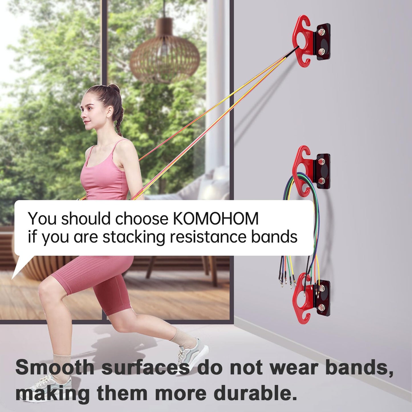 KOMOHOM Resistance Band Wall Anchors, Space-Saving Workout Wall Mount Anchor for Home Gym Workouts, Physical Therapy, and Strength Training,Wall Anchor for Resistance Bands Dark red (3pcs)