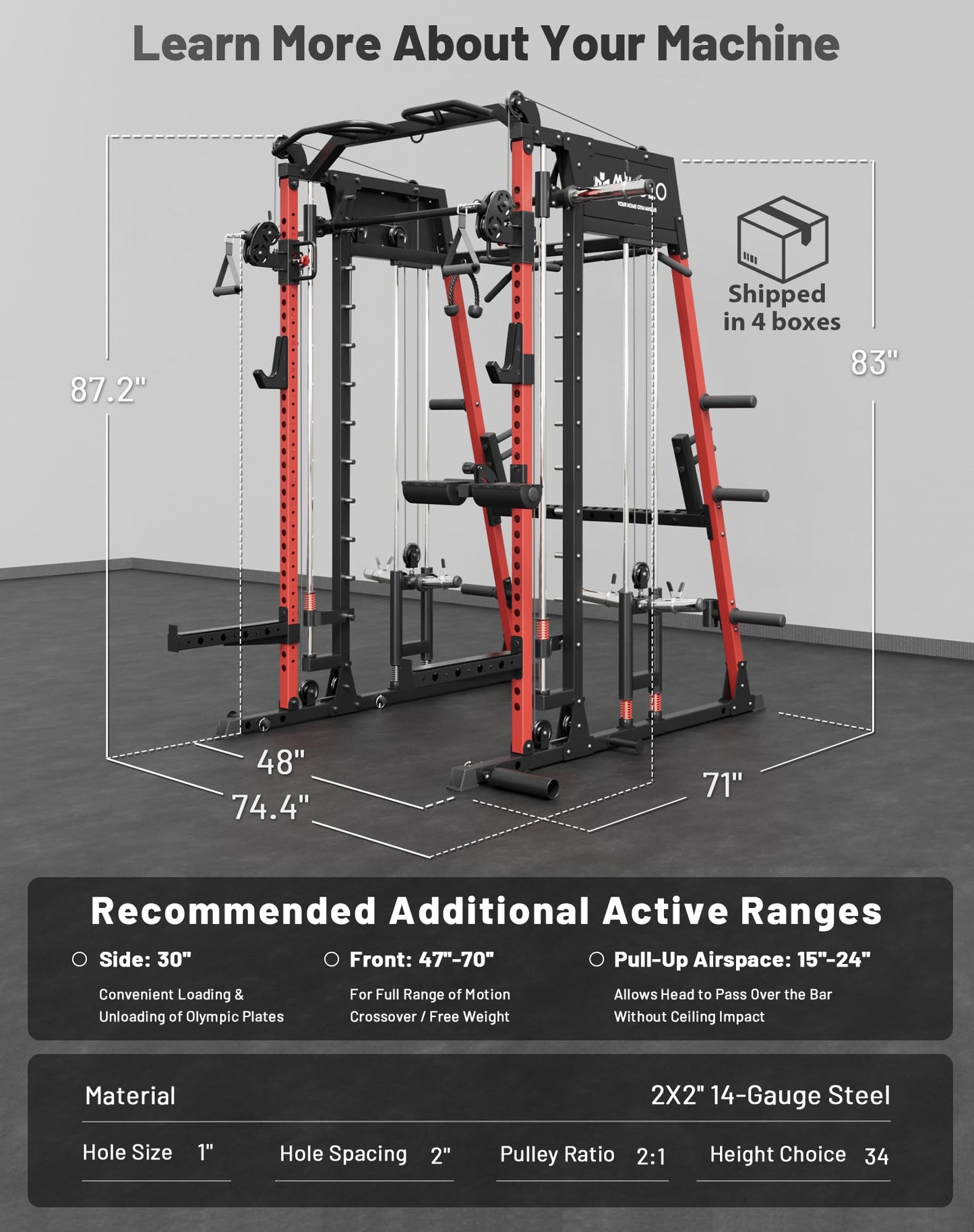 Mikolo Smith Machine, 2200lbs Squat Rack with LAT-Pull Down System & Cable Crossover Machine, Power Rack and Packages
