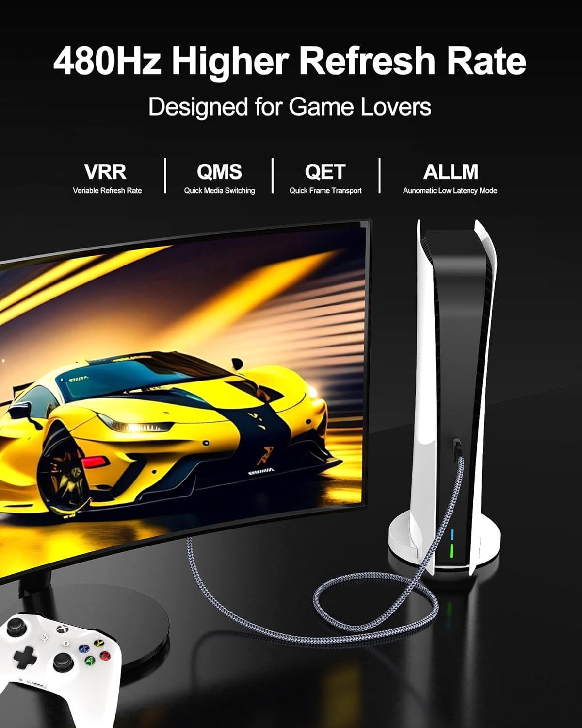 16K 10K 8K 2.2 10FT, 96Gbps 16@60Hz 8K@240Hz 4K@480Hz 2.2 2.3, P5S HDMI Cable Ultra High Speed Braided HDMI Cord, HDCP