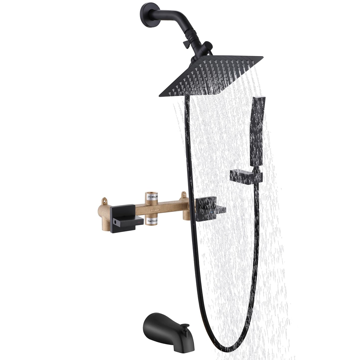 FSCEPIXI 2 Handles Shower Faucet Set with Tub Spout Bathtub Shower Faucet Combo Set Shower System Complete Tub and Shower Trim Kit Matte Black