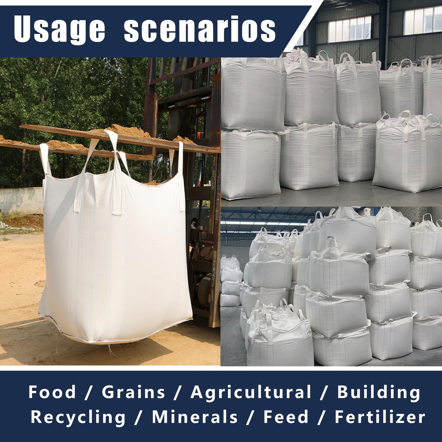 S-Helper FIBC Bulk Bag - 2650 lbs Capacity, 39x39x39 inches, Polypropylene (PP), Open Top, White, Rectangular, Reusable, 10-Pack