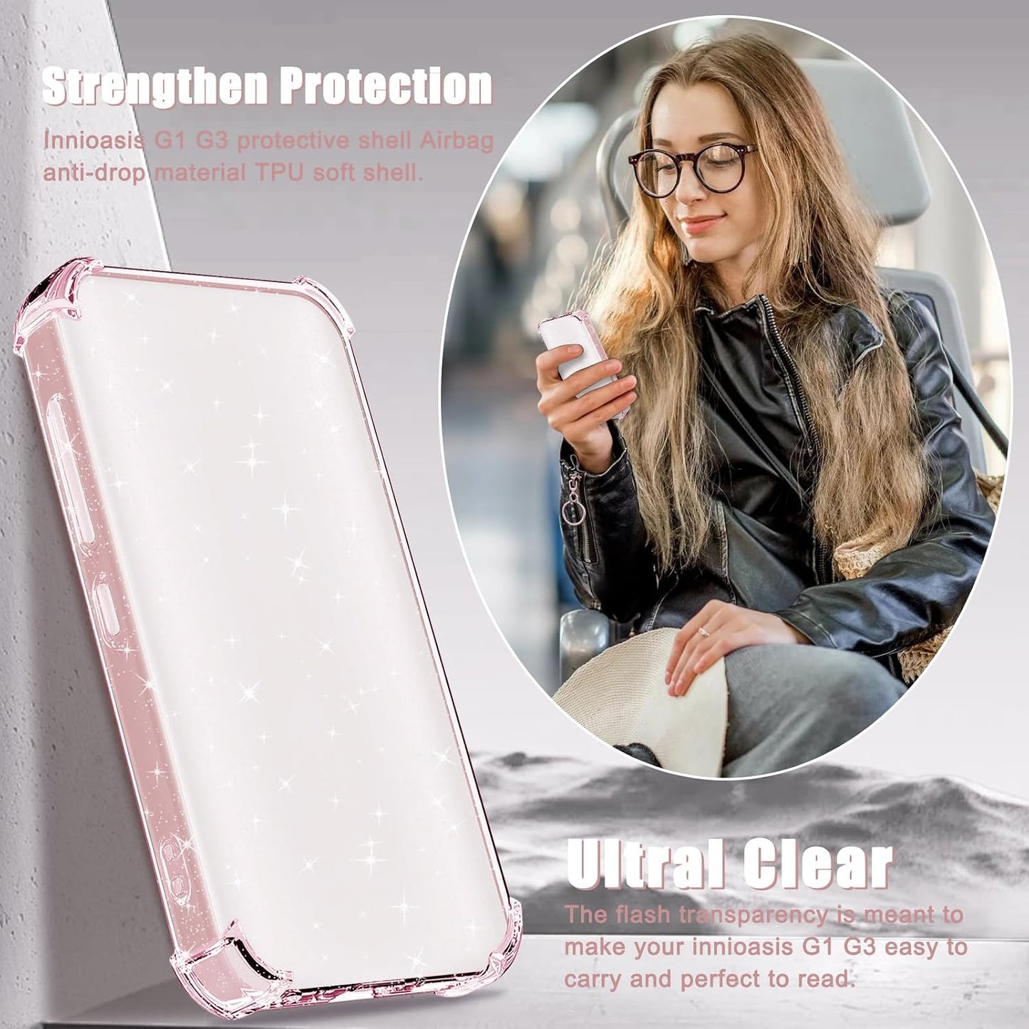 Aippdo G1 G3 MP3 2 1 SetTPU 9H 2 Pack Case and Tempered Glass Screen Protector for innioasis Player in Clear Cover,Anti