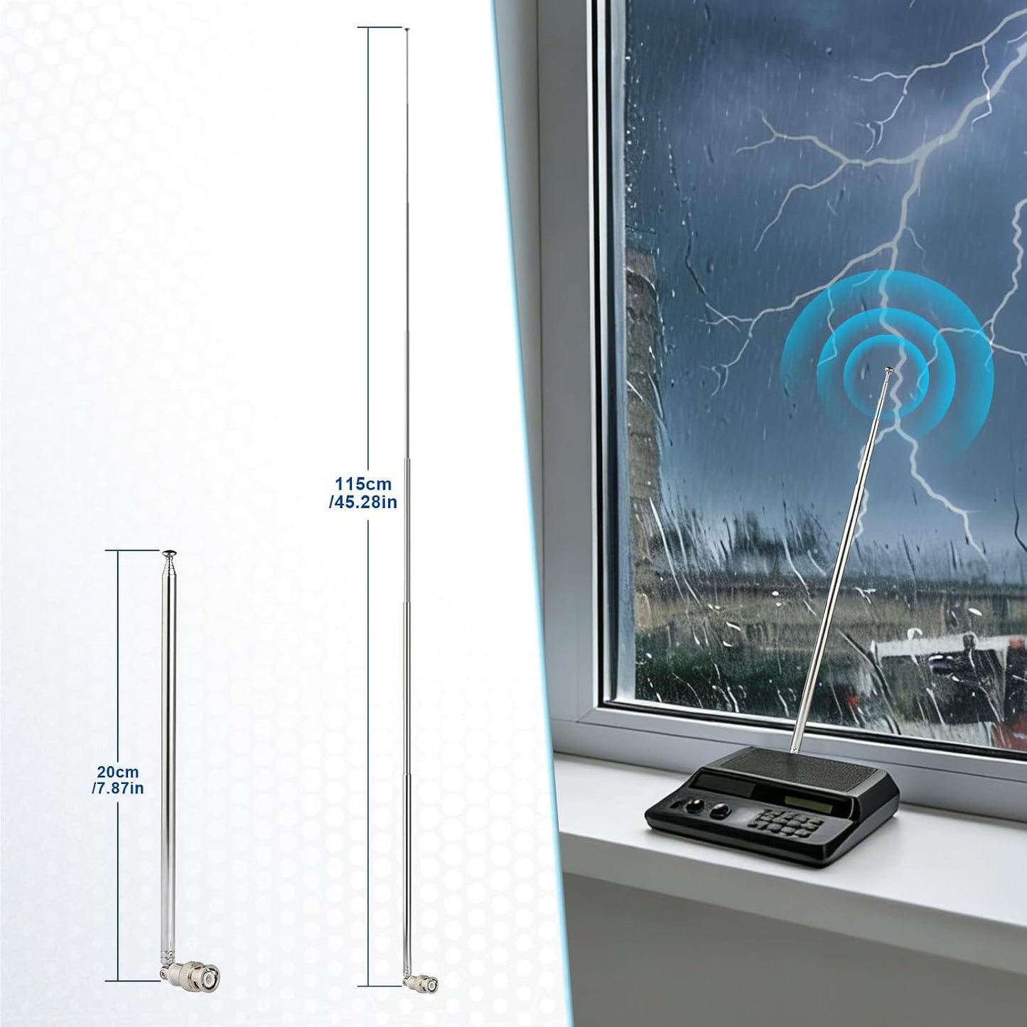 SZSAUTO 20-1300MHz 7 (2-Pack) Counter Police Radio Scanner Antenna BNC Male Section Telescopic Handheld Ham CB Antenna