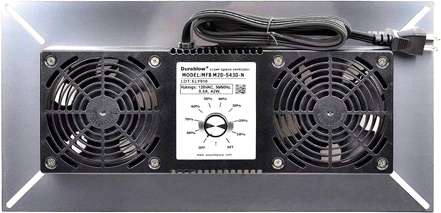 Durablow 220 CRM Air-Out + Air-In Crawl Space Vent Fans Bundle (Stainless Steel, M2D-S430 + M2D-S430-N)