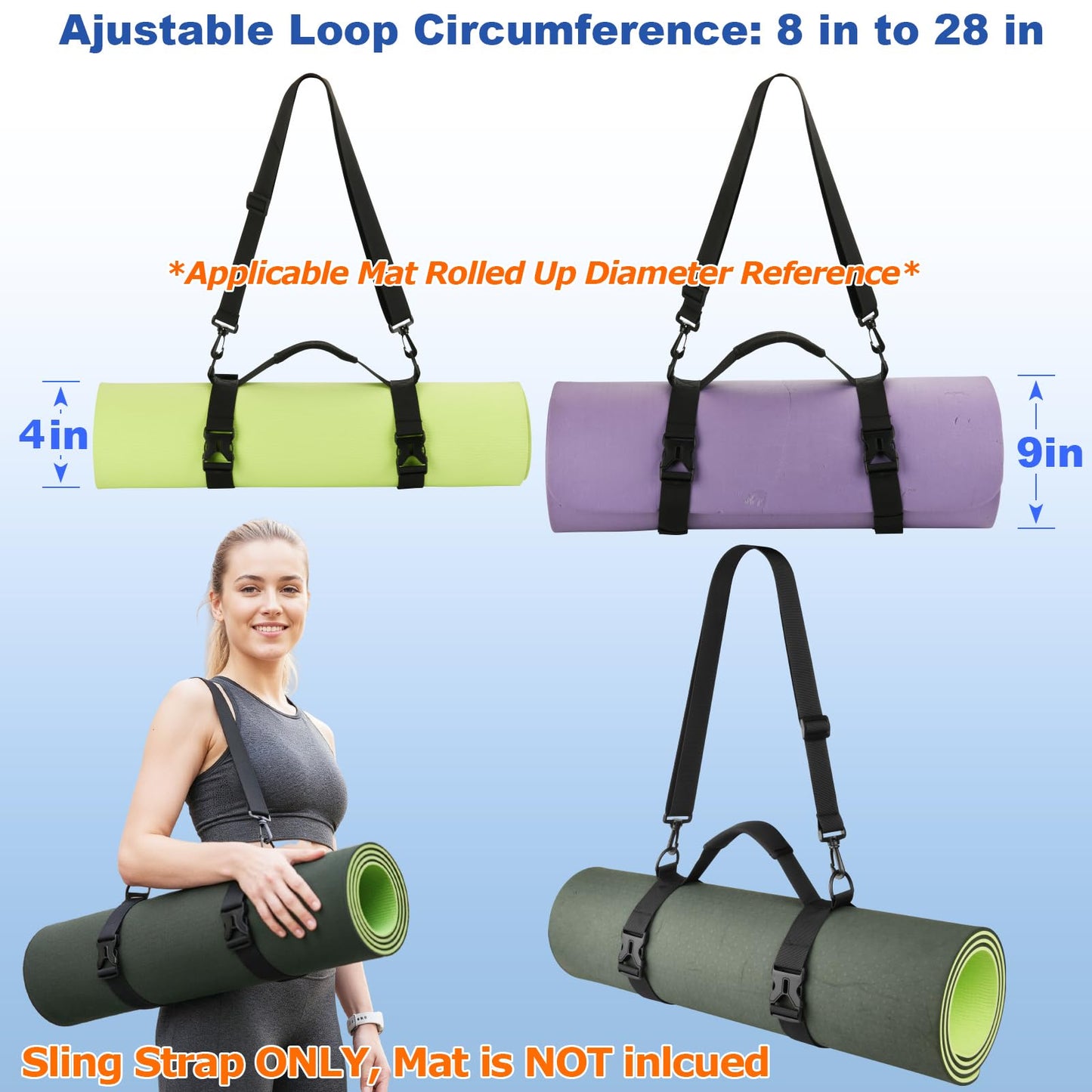 Cosmos Portable Yoga Mat Strap Mat Sling Picnic Blanket Strap with Adjustable Shoulder Strap & Handle for Festivals Picnics Camping Motorcycle Bedroll Pilates
