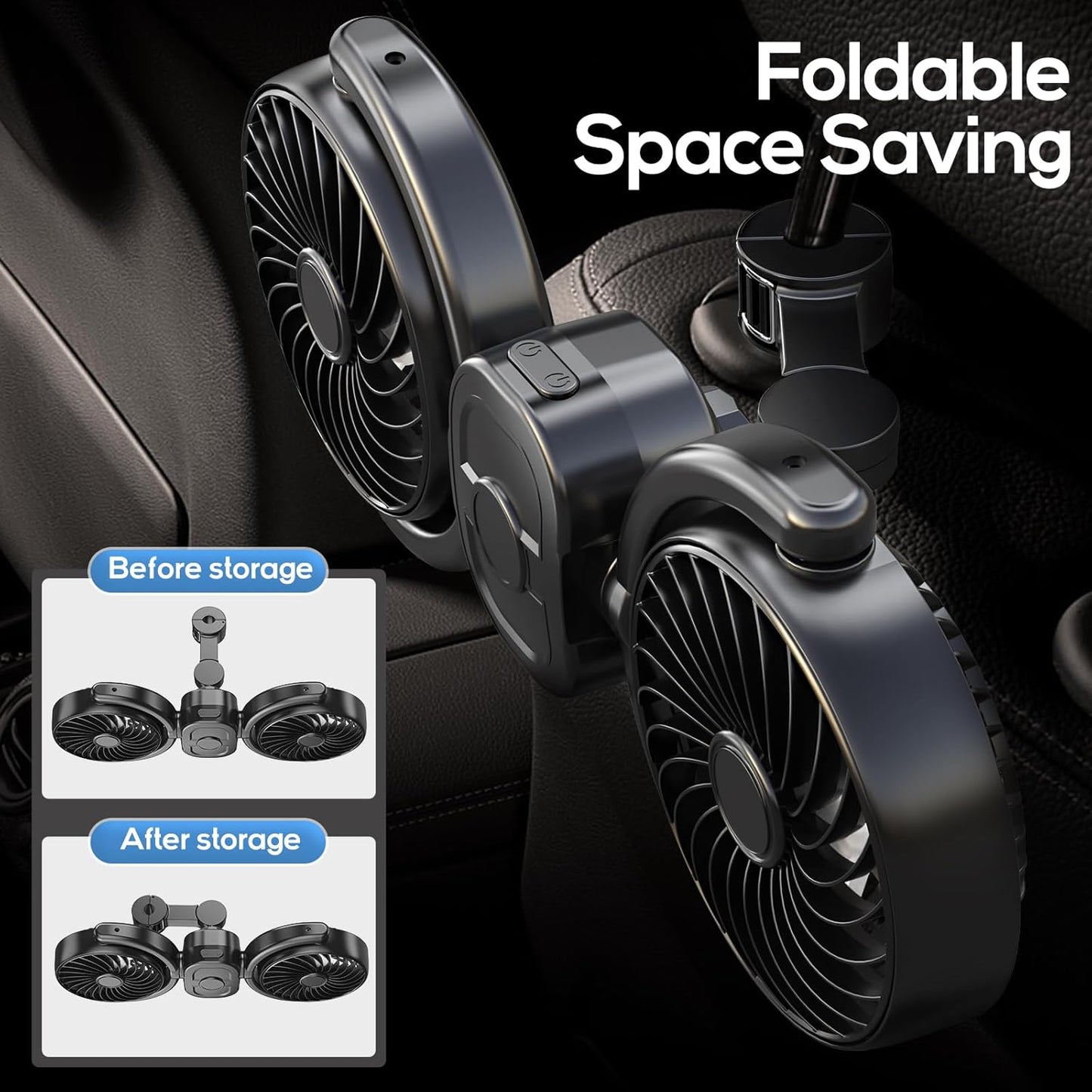 3 360 Dealswin Rechargeable Car Fan for Backseat Kids Baby, Battery and USB Dual Power Car Fans, Powerful Speeds