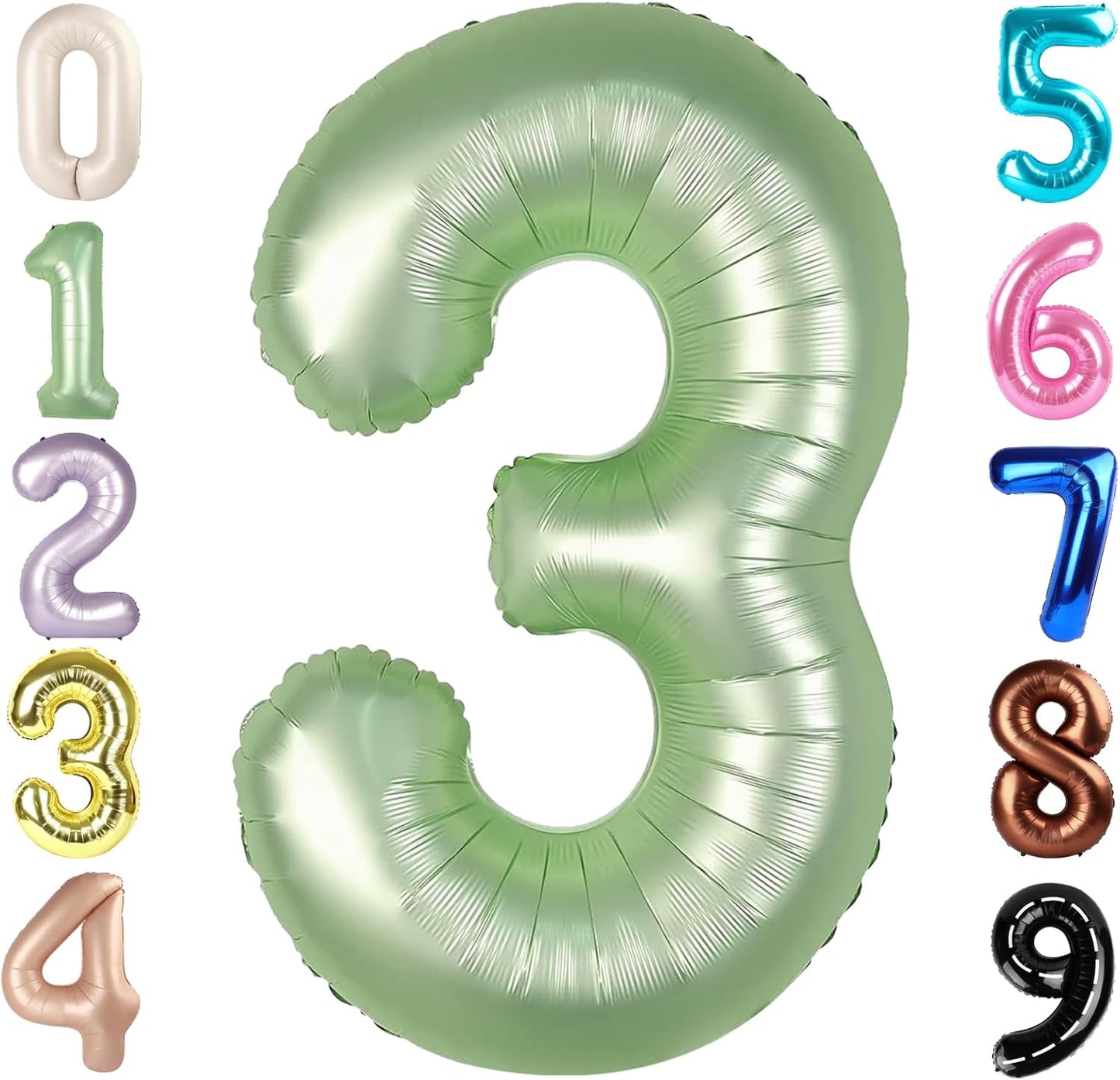 Numbers Balloon - 40 Inch Large Olive Green 3 for Birthday Decor | Perfect for Three-Year-Old Celebrations