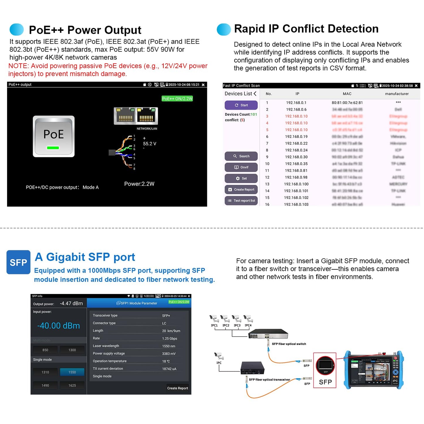 Upgraded 8K IP Camera Tester, WANLUTECH CCTV Tester 7inch Touchscreen 8MP TVI CVI AHD CVBS Camera Test 90W PoE Power Cable Tracer RJ45 Cable TDR Test SFP Network Tools WiFi HDMI VGA (IPC-9800CADH Pro)