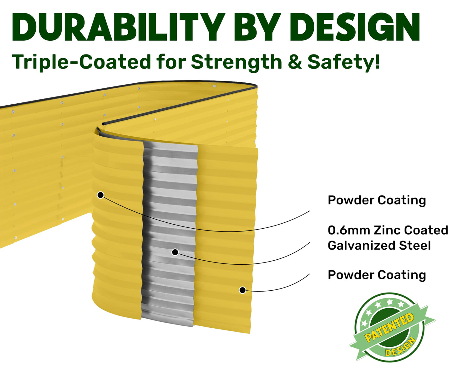 9-in-1 Galvanized Raised Garden Beds Outdoor // 8×2×2.5 ft Modular Planter for Gardening, Vegetables, Flowers // 32" Extra Tall Metal Raised Garden Bed (Yellow) // Patented Design Planter Box