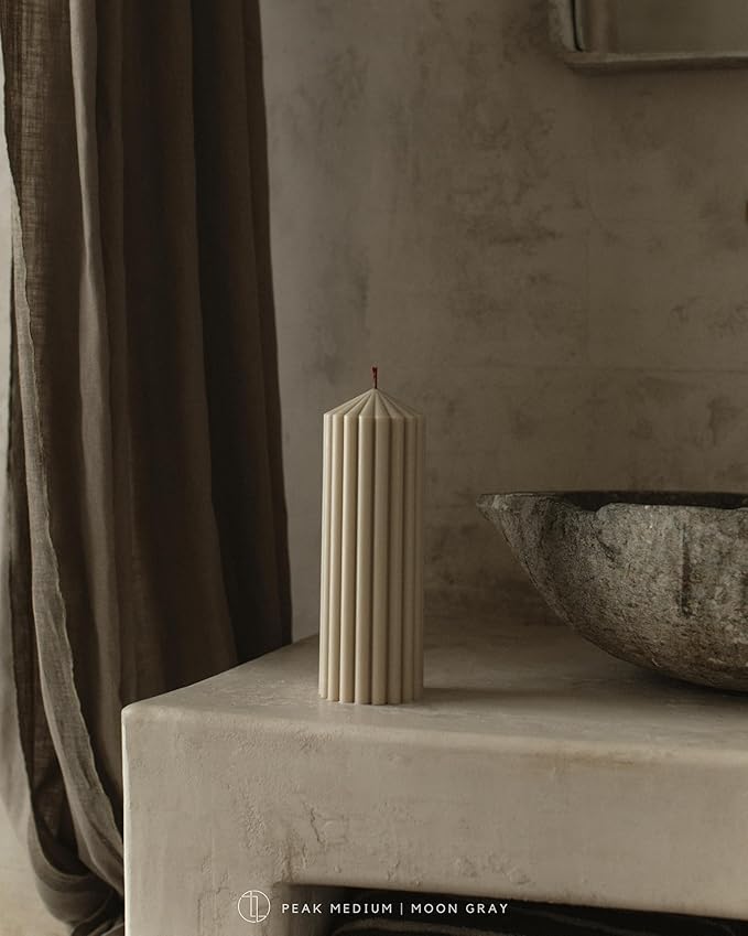 LAWA Ribbed Peak Pillar Candle - Large Beautiful Handmade Pillar Scented Soy Wax Candle Elegant Bubble Aesthetic Candle Housewarming Gift Home Room Shelf Decor Idea (Medium, Moon Gray)