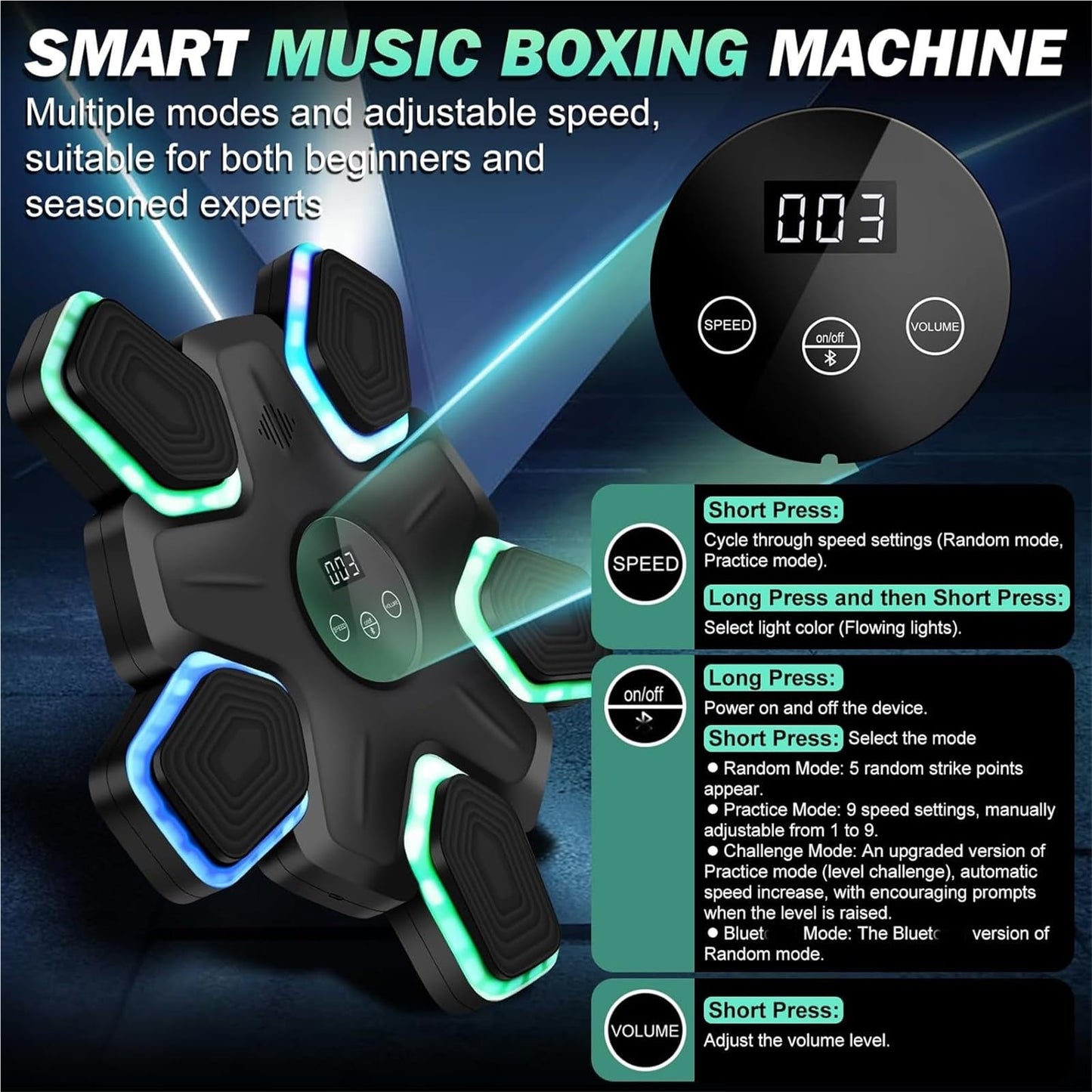 SJSSSJ Music Boxing Machine, Wall Mounted Music Boxing Machine - Interactive Bluetooth Trainer for Home Fitness