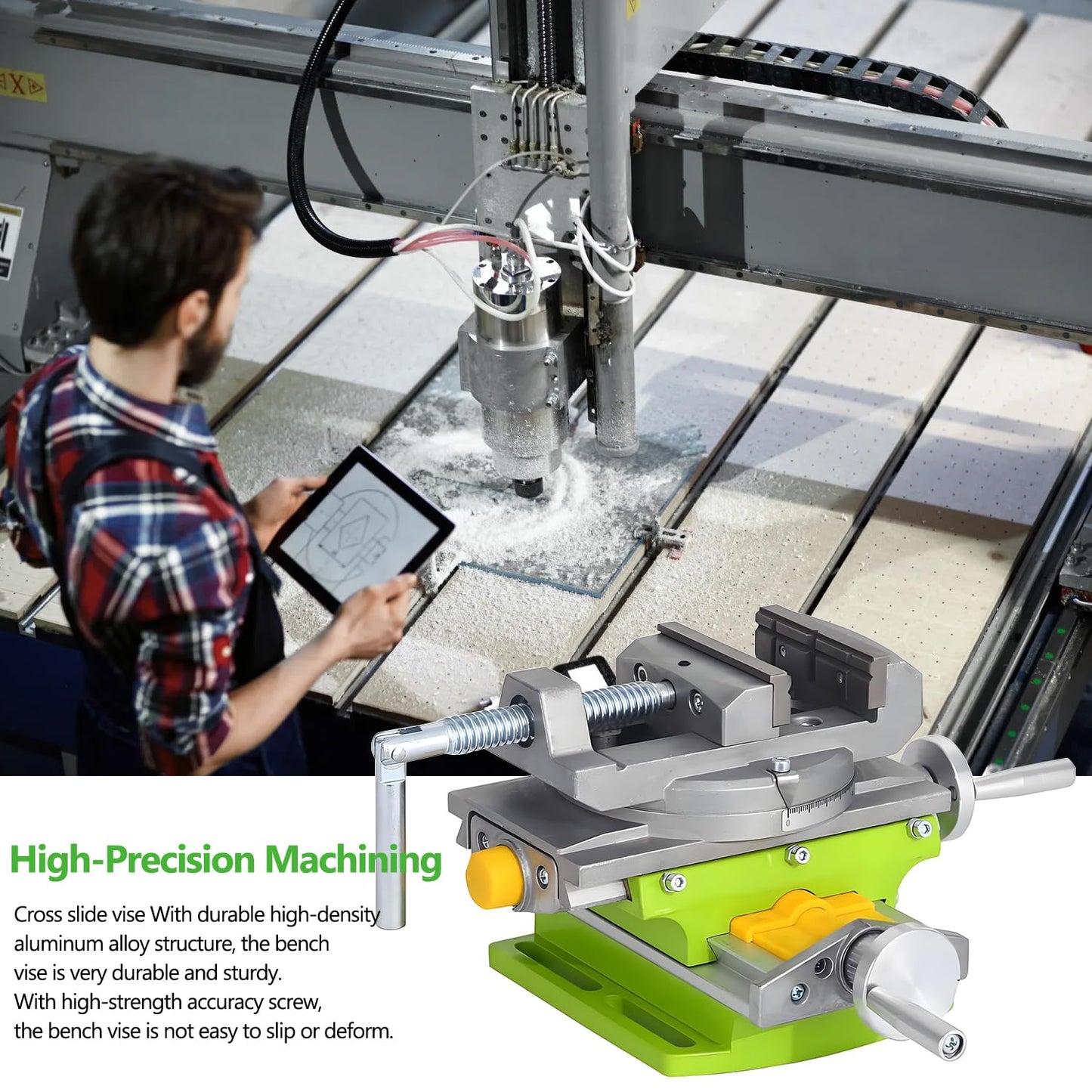 3’’ Cross Slide Drill Press Vise, 2 Way X-Y Compound Benchtop Drill Press Vise with 90° Rotary Table, for Mini Milling Machine