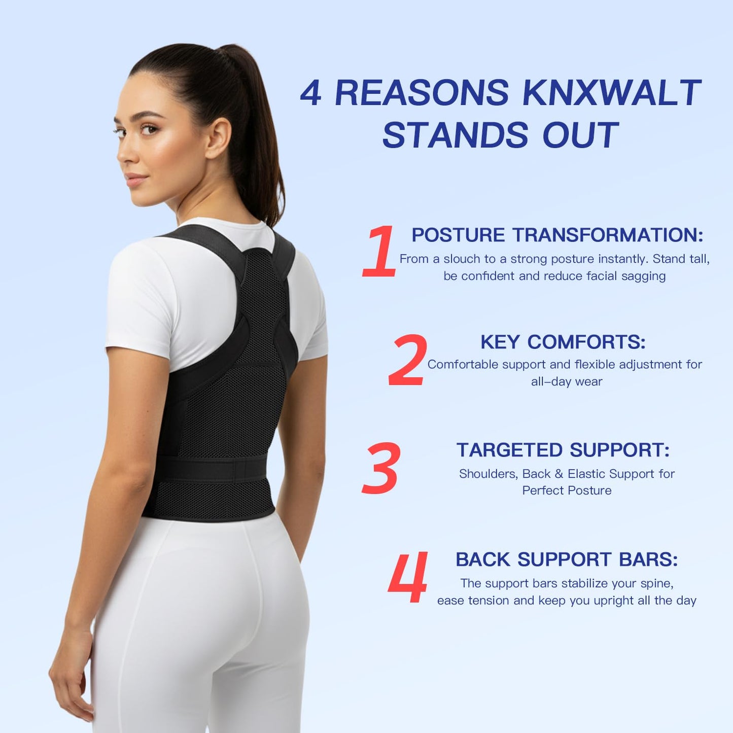 KNXWALT Posture Corrector for Women & Men, Back Brace Straightener with Adjustable Support, Relief for Neck/Shoulder/Back Pain, Scoliosis & Hunchback Correction, Breathable Mesh Design