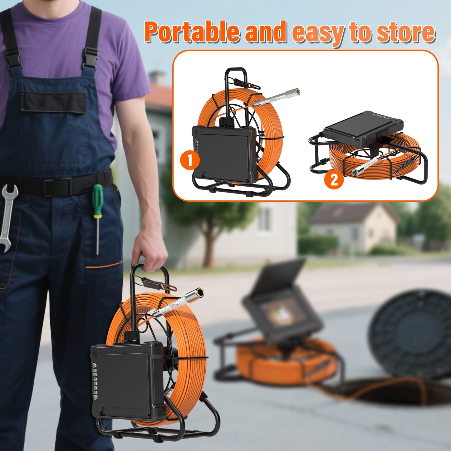 Sewer Camera 100FT/30M 23mm Pipe Inspection Camera DVR & Audio Recorder with 7" IPS Screen, Plumbing Snake Borescope 12 LEDs HD 1000TVL, Included 32GB Card