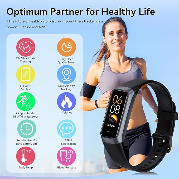 Fitness Tracker with 24/7 Heart Rate, Blood Oxygen Blood Pressure Sleep Monitor, Activity Trackers 5 ATM Waterproof,Step Calorie Counter Pedometer Health Smart Watch for Women Men (Dark)
