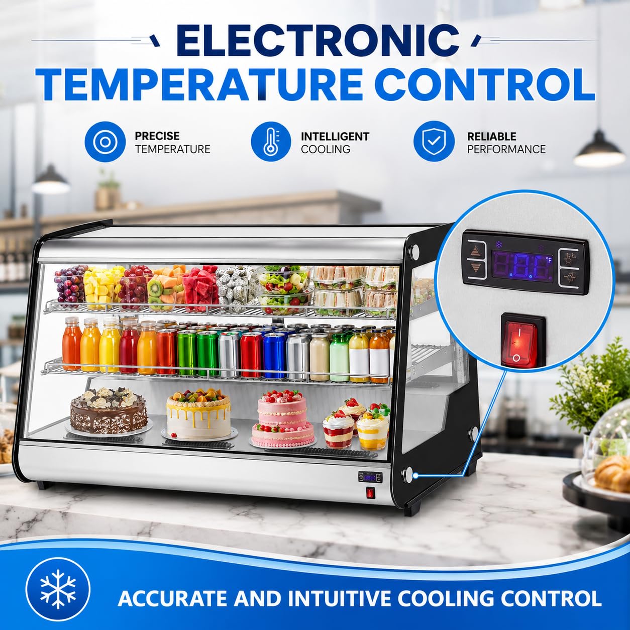 8.1 Cu.Ft Commercial Glass Door Refrigerator | Countertop Display Fridge with LED Lighting for Bakeries, Cafes, Convenience Stores | Energy Efficient, Adjustable Shelves, Auto-Closing Door