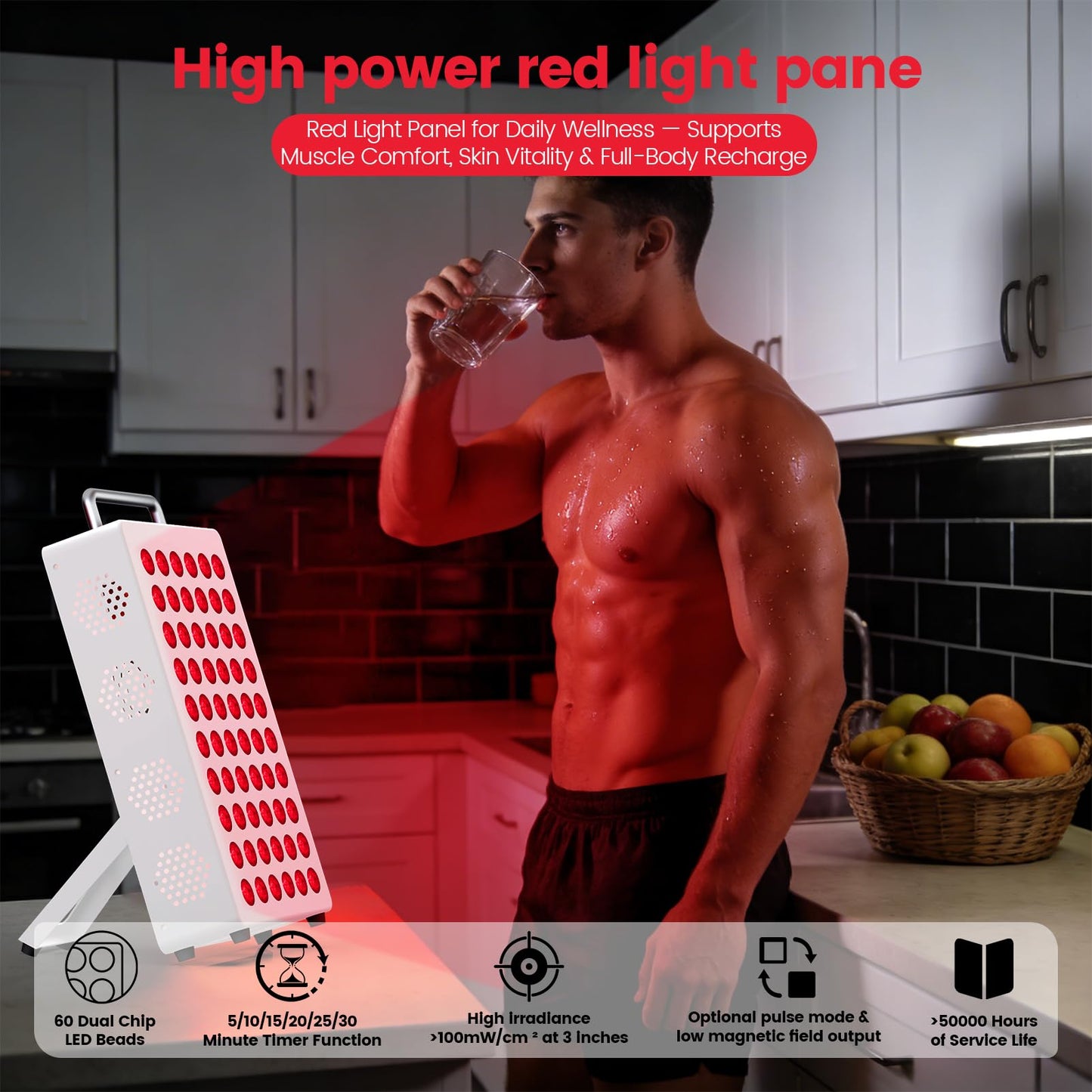Red Light Therapy Panel, with 660nm & 850nm Near-Infrared Light – 300W High-Power Red Light Panel for Face & Body, Supports Skin Care, Pain Relief, and Skin Health (White)