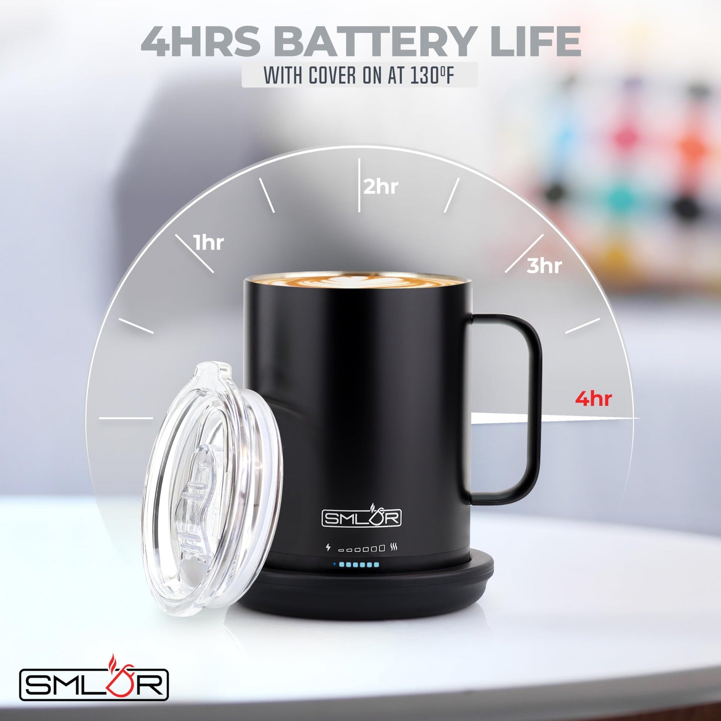 SMLDR Pro Heated Mug, 14 oz Smart Coffee Mug, Self-Heating, Adjustable Temperature, Battery Powered, Great for Coffee & Tea, Excellent Gift (Black)